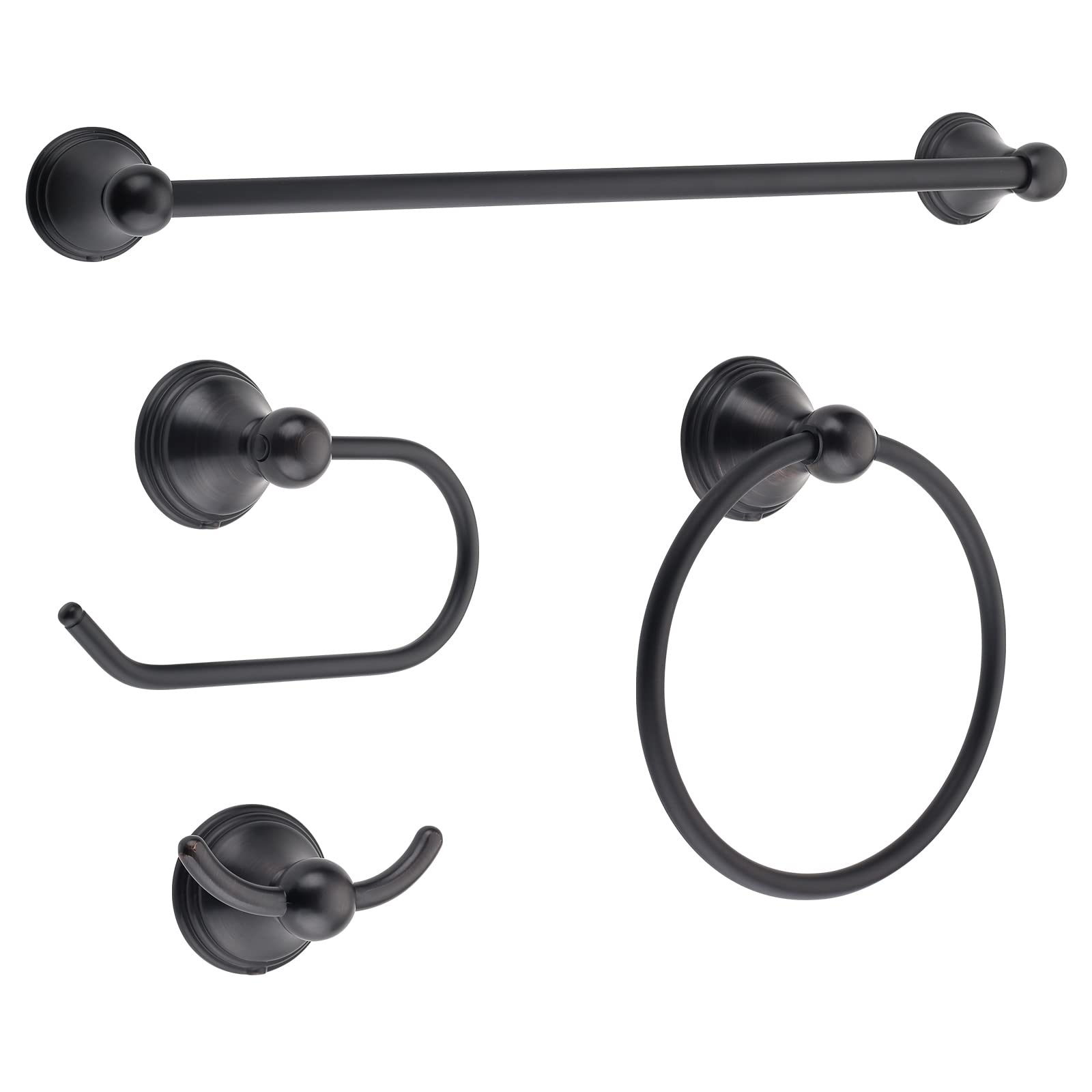 Oil Rubbed Bronze Bathroom Hardware Set - 4 Piece Towel Rack & Bar Holder for Bathroom (18 or 24 Inch) - Rustic Bath Accessories for Modern Homes, Perfect for Guest Bathrooms & Master Suites