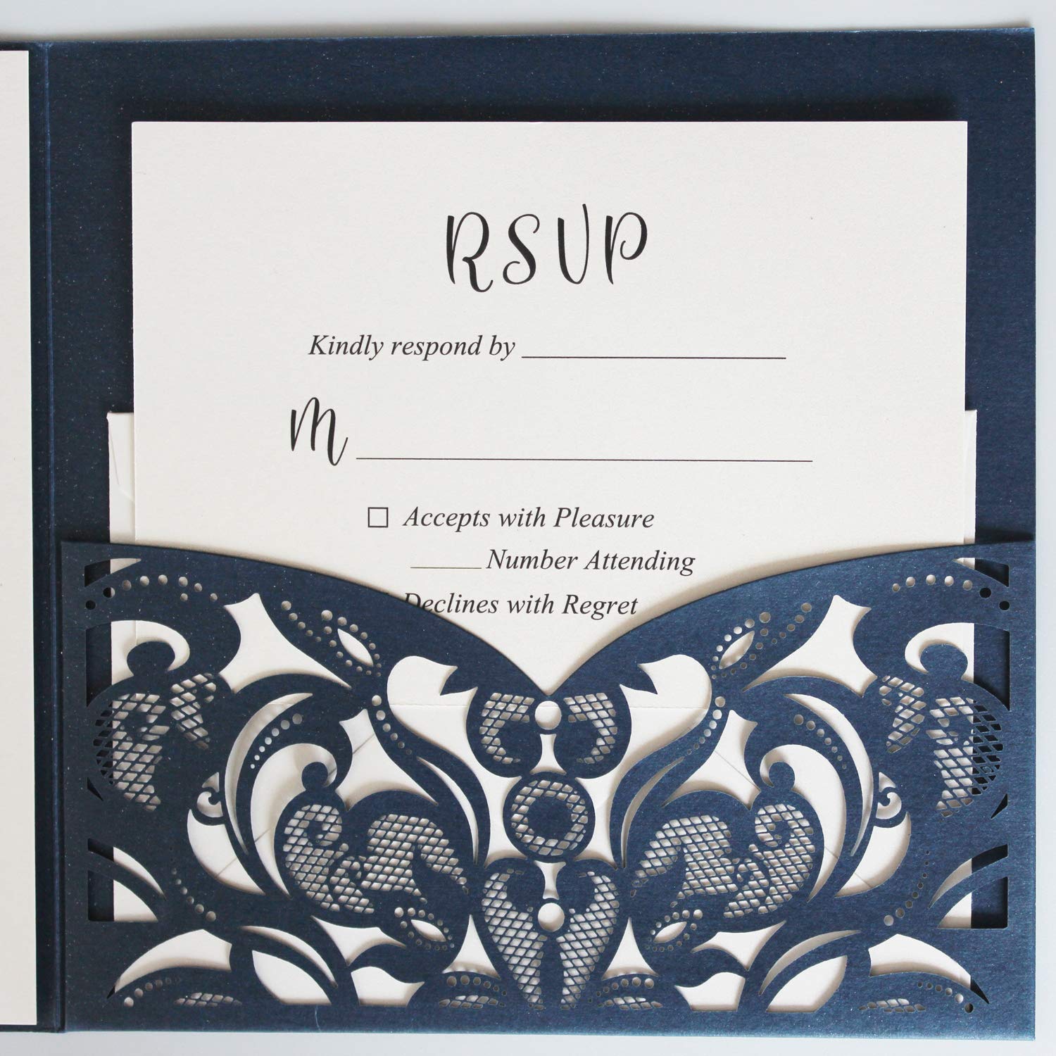 Elegant Navy Blue Wedding Invitations with RSVP Cards & Envelopes - Set of 50 for Formal Weddings, Bridal Showers & Anniversary Celebrations