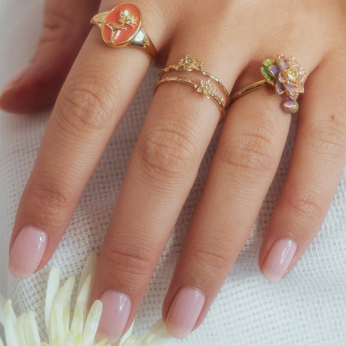 Blooming Color Adjustable Enamel Birth Flower Ring - Personalized Zodiac Jewelry Gift for Women - Perfect for Birthdays, Anniversaries & Special Occasions