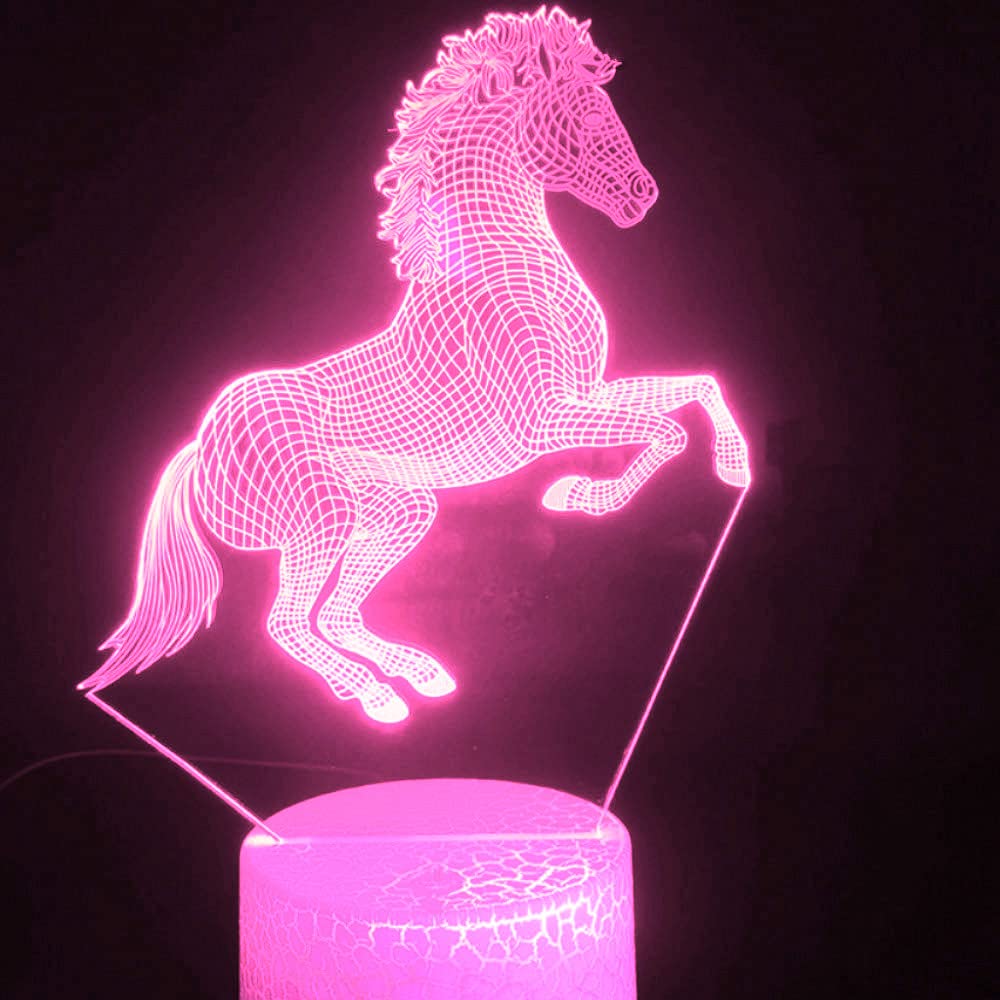 3D Horse Night Light LED Touch Switch Table Lamp - 7 Color Changing Optical Illusion Desk Light for Kids Room, Christmas Decor, Birthday Gift & Home Decoration - Perfect for Bedrooms, Nurseries and Party Decorations