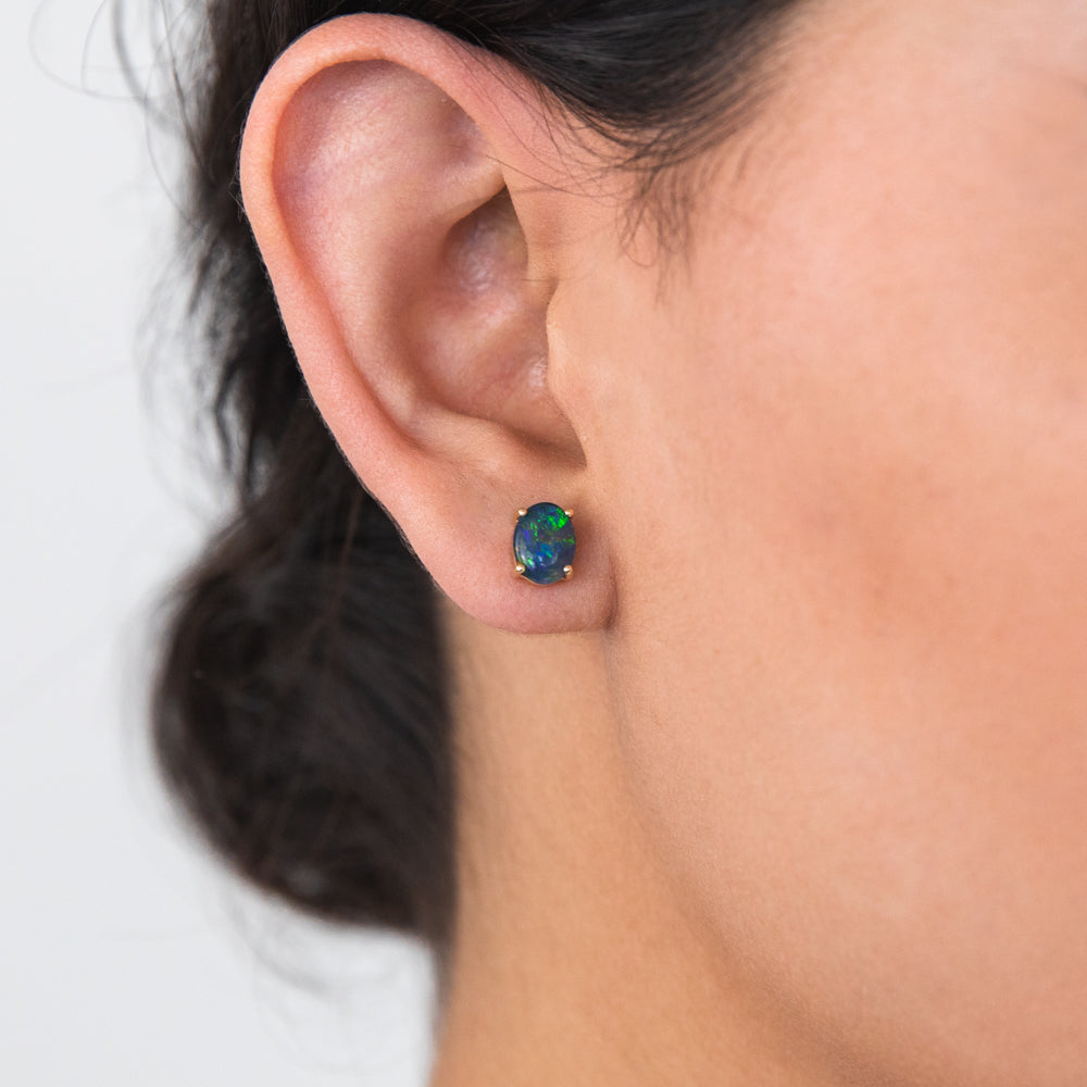 9ct Yellow Gold 8x6mm Triplet Opal Stud Earrings - Perfect for Everyday Wear, Gift Giving & Special Occasions