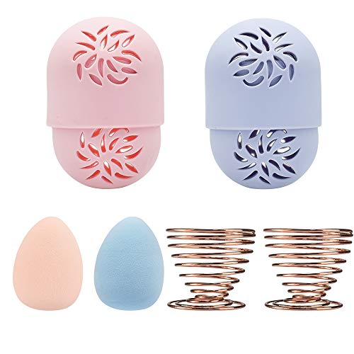 DKAF Beauty Blender Travel Kit - 2 Silicone Makeup Sponge Cases, 2 Soft Cosmetic Blenders & 2 Drying Stands | Portable Makeup Organizer for Travel, Home & Professional Makeup Artists