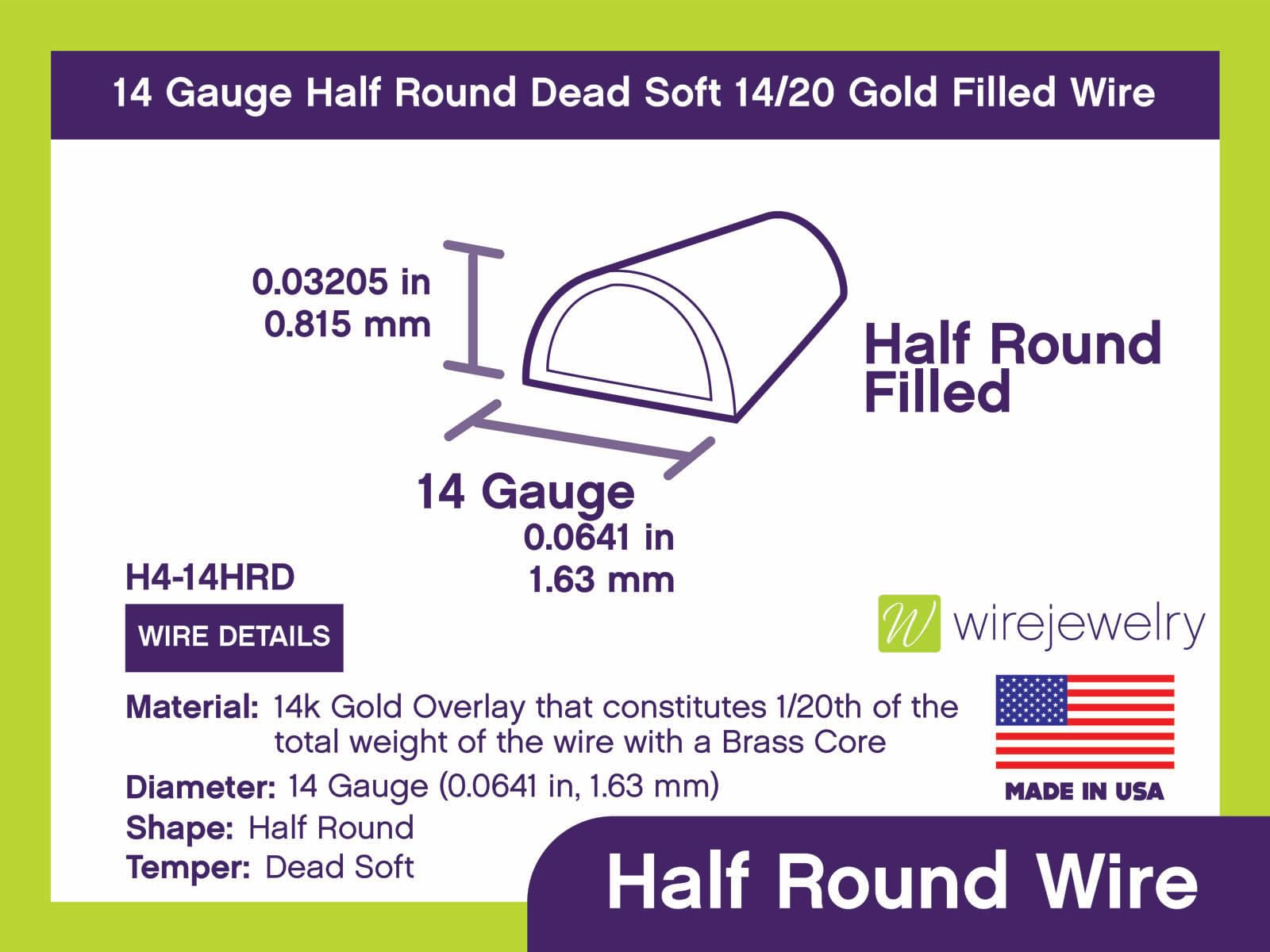 14 Gauge Half Round Dead Soft 14/20 Gold Filled Wire - 25FT for Jewelry Making, DIY Crafts, and Wire Wrapping Projects