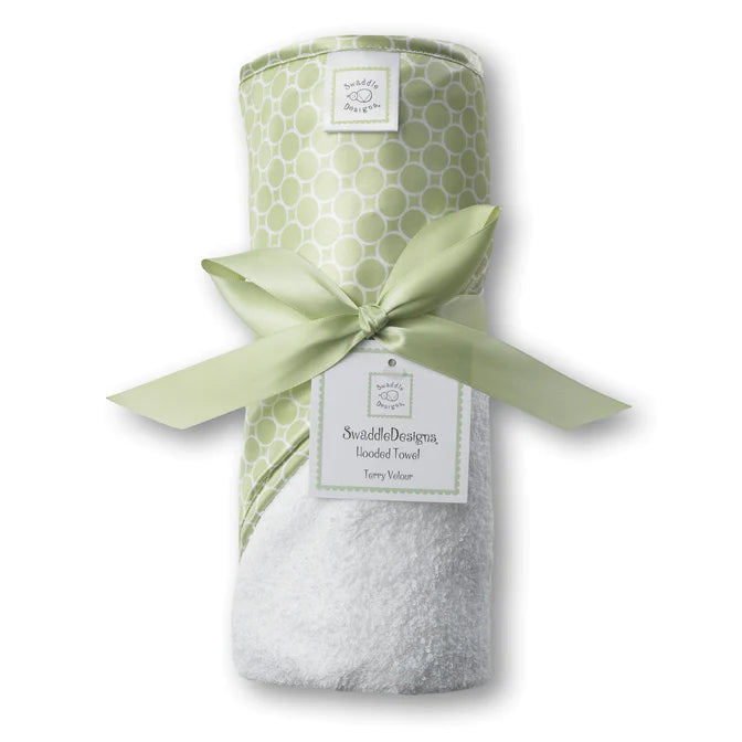 Soft Terry Velour Hooded Baby Towel - Mini Mod Circles Design, Kiwi Green (BGB 0063) | Perfect for Bath Time, Swimming & Spa | Ultra Absorbent & Cozy