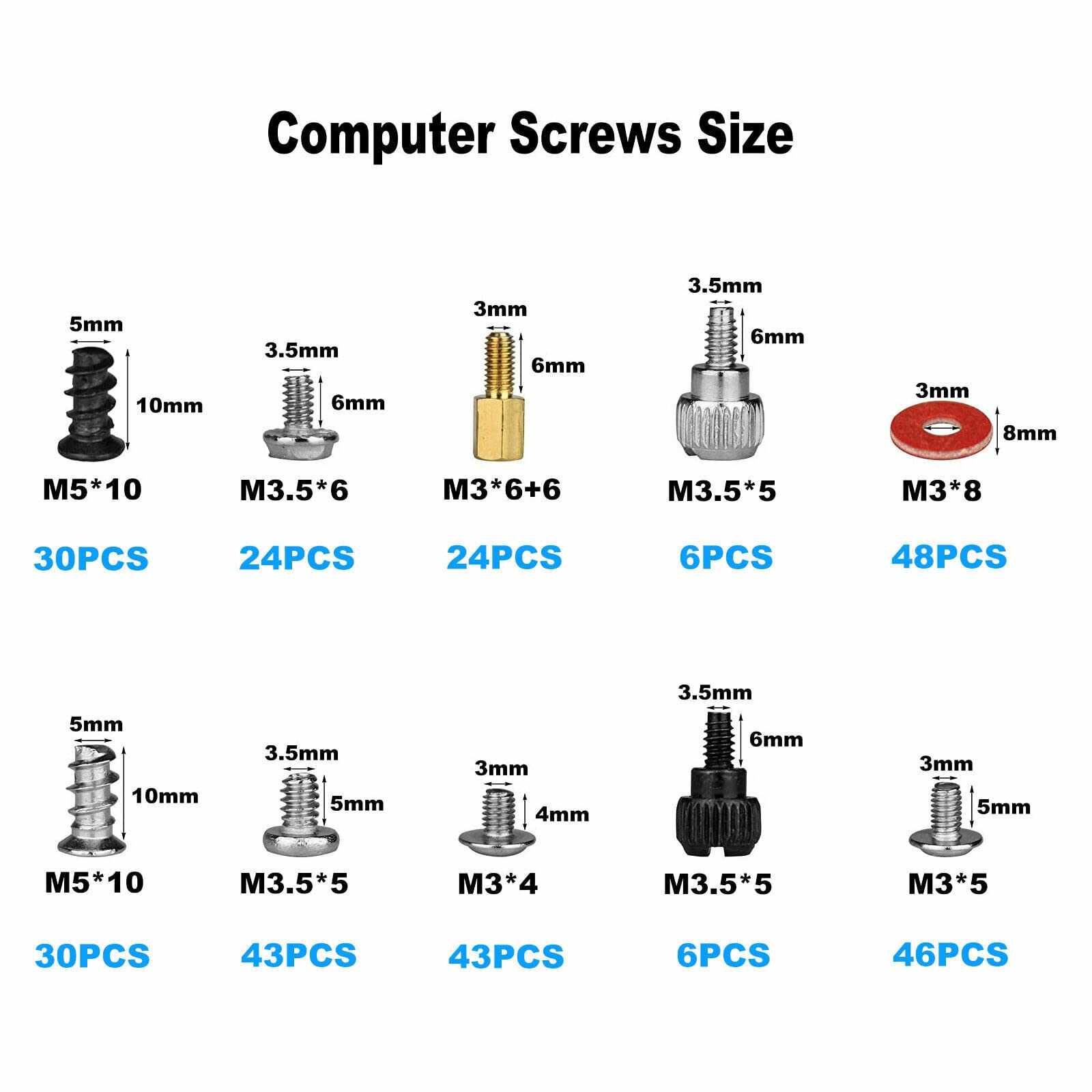 MOOKEENONE 300 Pcs Computer Metal Screws and Standoffs Kit - M3/M4/M5 Screws for Hard Drive, PC Case, Power Supply, Motherboard Installation - Perfect for DIY Computer Builds and Repairs