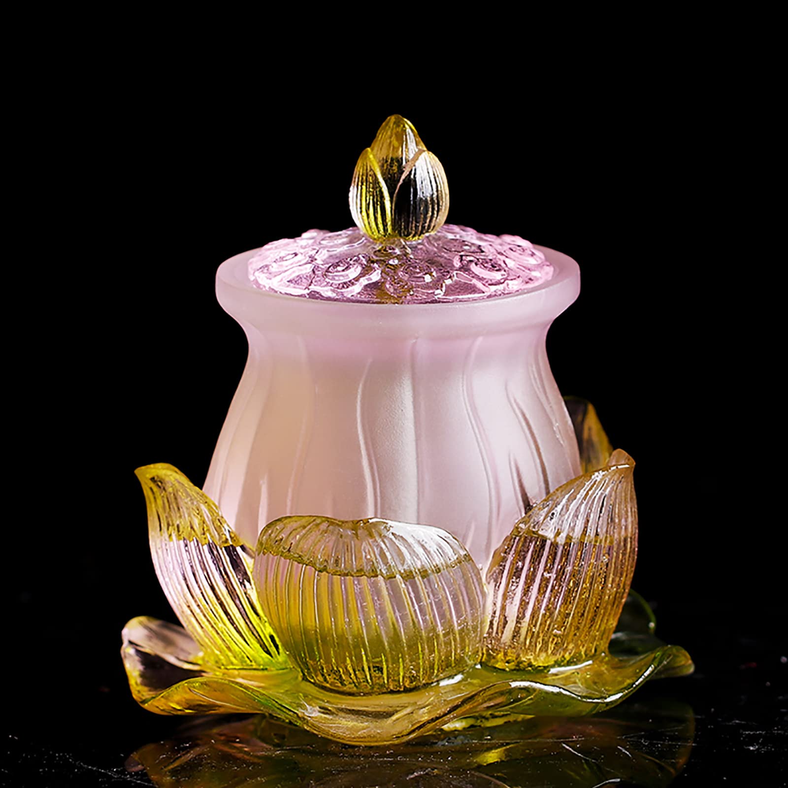 MGIRT Tibetan Buddhist Water Offering Bowl - Glass Lotus Offering Cup with Incense Burner - Buddhist Altar Supplies for Meditation, Prayer & Home Decor (Gold)