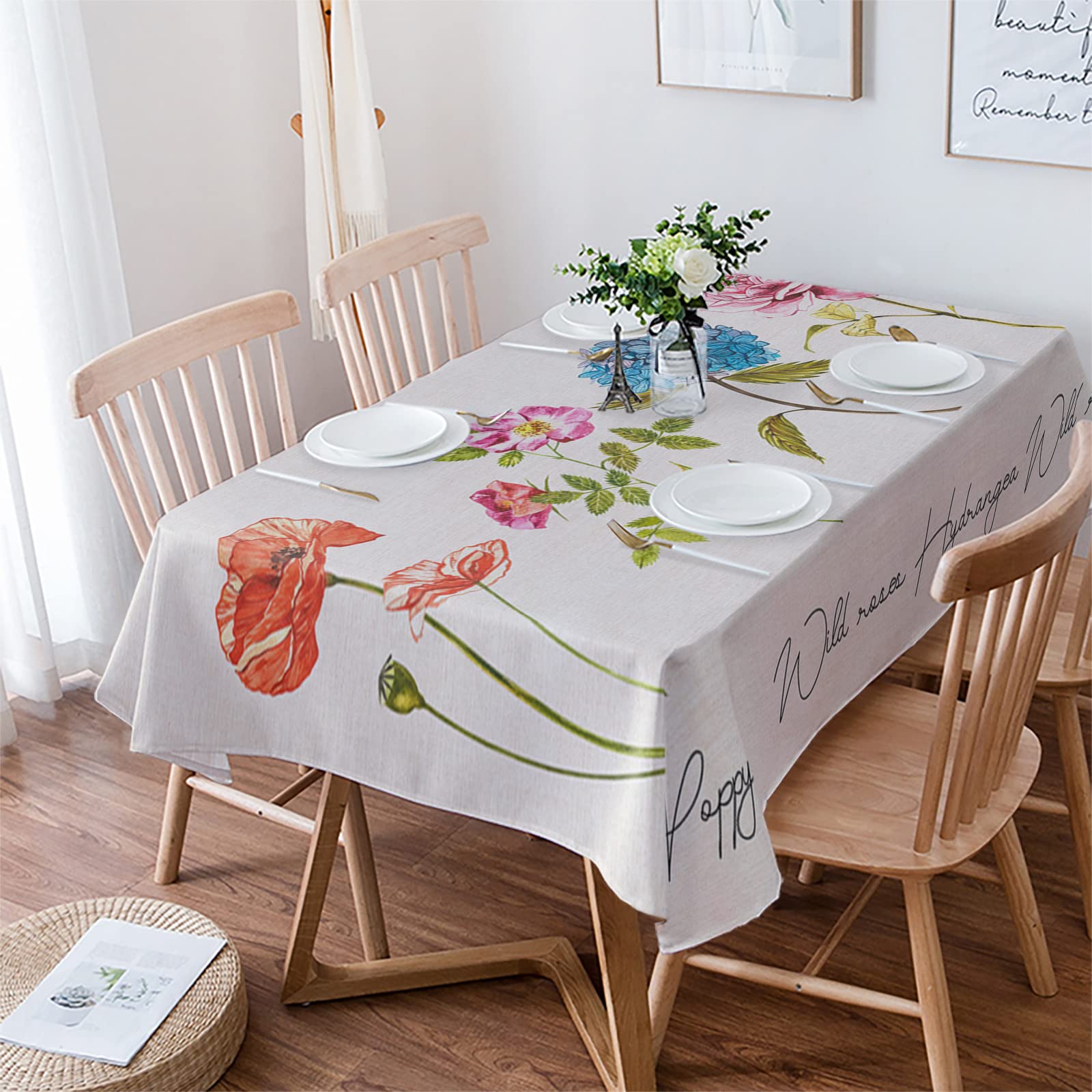 Vintage Farmhouse Burlap Tablecloth - Waterproof & Oil Proof Rectangle Table Cover for Kitchen, Dining, Outdoor - 54x108 Inch - Perfect for Parties, Holidays & Farmhouse Decor (Flower Pattern)