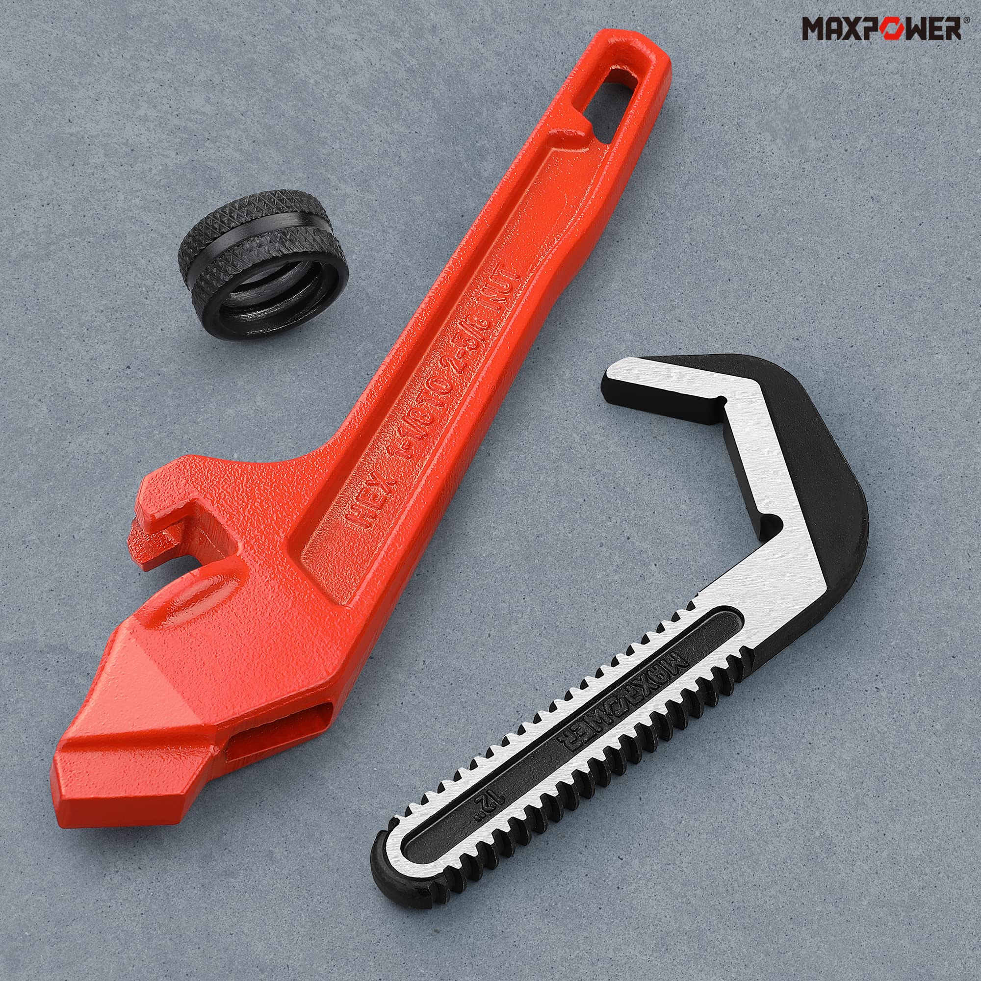 MAXPOWER 12 Inch Adjustable Offset Hex Wrench - Red Cast Iron for Automotive, Bicycle & Home Repair (Perfect for Tight Spaces & Hard-to-Reach Bolts)