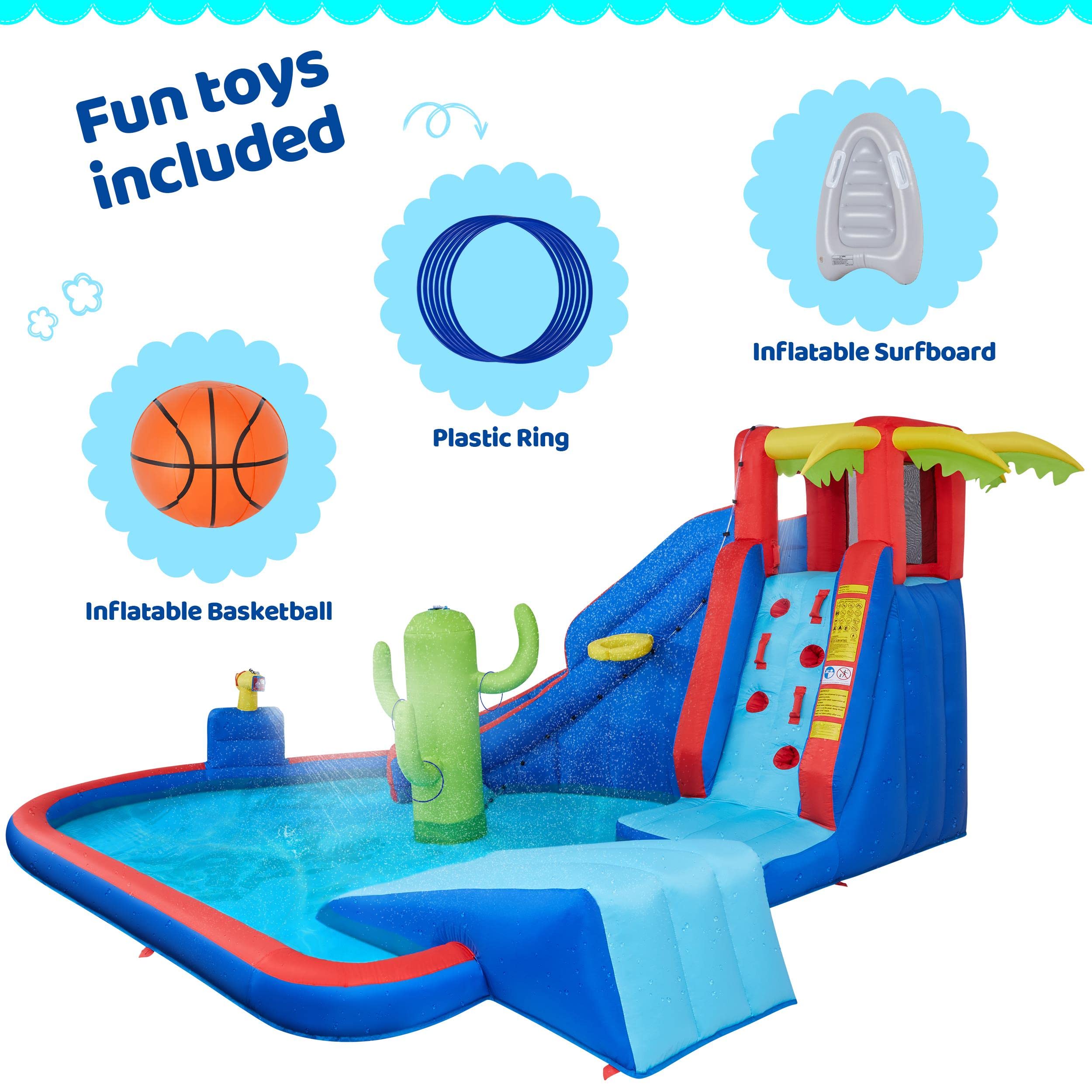 Yaheetech Inflatable Water Slide Park for Kids Ages 3-10 - Outdoor Bounce House with Splash Pool, Water Cannon, Basketball Hoop & Climbing Wall | Summer Backyard Water Play for Parties, Family Fun & Outdoor Activities