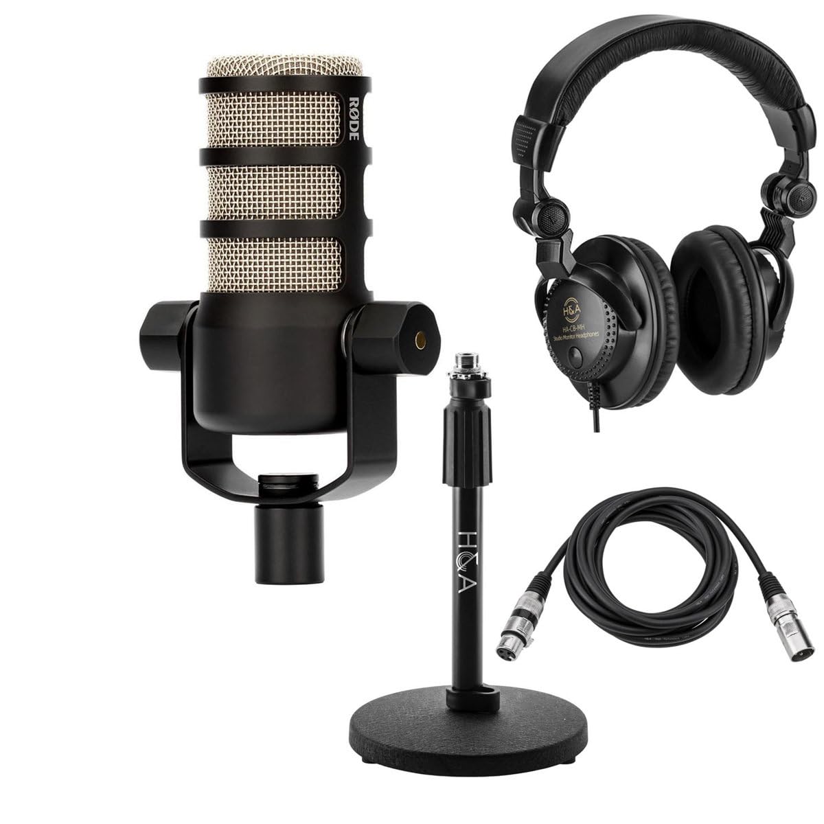 Rode PodMic Dynamic Podcasting Microphone Bundle with Studio Headphones, Stand & XLR Cable - Professional Podcast & Streaming Setup for Home Studios, Gamers & Content Creators