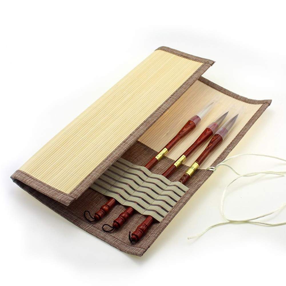 LSHY Bamboo Brush Roll Organizer - Classic Art Writing Brush Case for Chinese Calligraphy, Watercolor Painting & Calligraphy Practice (15.35 x 13.77 Inch) - Perfect for Artists, Travel & Studio Organization