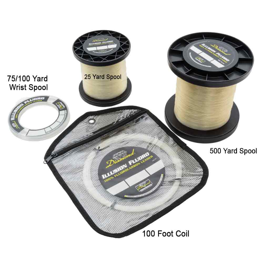 Premium Diamond Illusion Clear Fluorocarbon Fishing Leader - Strong Invisible Line for Bass, Trout & Saltwater Fishing | Freshwater & Offshore Angling Gear