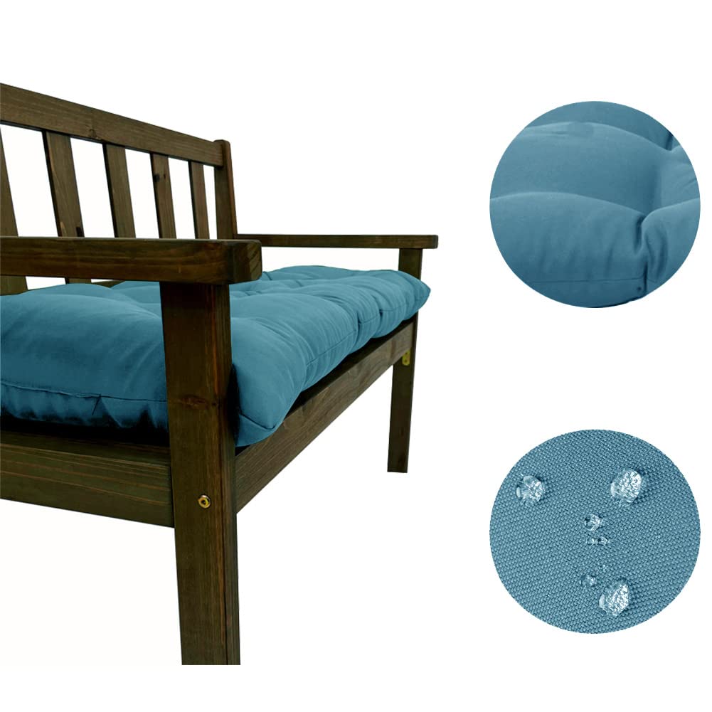 Waterproof Outdoor/Indoor Bench Cushion - Non-Slip Patio Swing Chair Cushion with Ties - 47.2 x 19.7 Inch Blue Cushion for Garden, Porch, Wicker Furniture - Perfect for Backyard Relaxation & Outdoor Seating Comfort