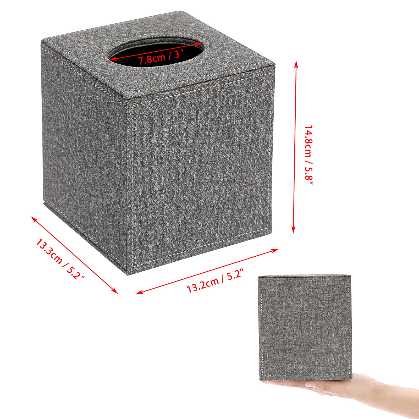 Sumnacon Square Linen Tissue Box Cover - Stylish Magnetic Tissue Box Holder for Home & Office Decor | Decorative Cube Tissue Box for Vanity, Dresser, Nightstand, Car | Grey Home Accessory for Living Room, Bathroom & Bedroom
