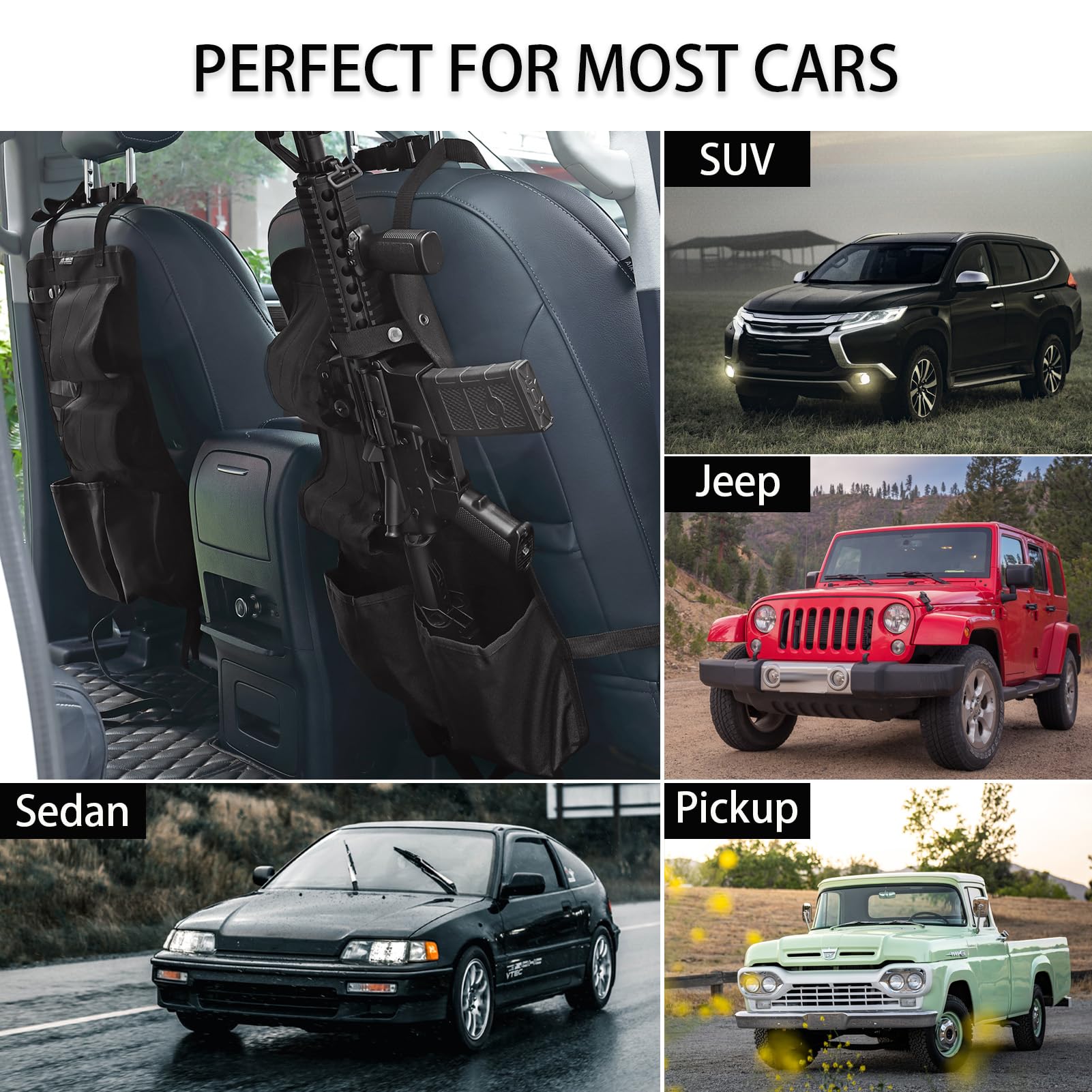 2-Pack Tactical Molle Rifle Holder for Truck Back Seat - Durable Gun Rack & Car Seat Organizer | Perfect for Hunting, Off-Roading & Firearm Transport
