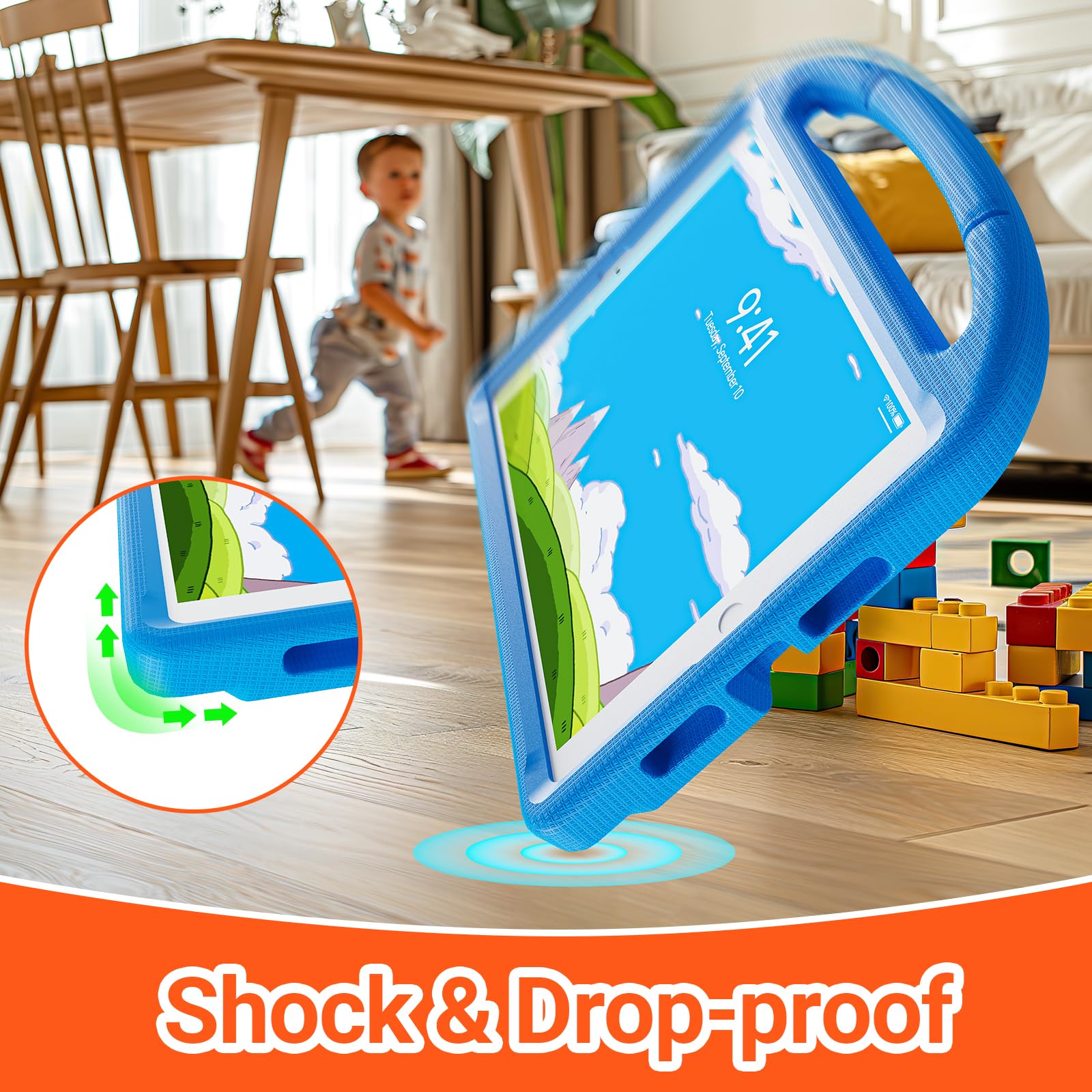 Shockproof Kids Case for iPad 10.2/10.5 Inch (iPad 7th/8th/9th Gen 2019-2021, iPad Air 3 & Pro 10.5) - Lightweight Protective Cover with Handle & Stand - Blue - Perfect for School, Travel & Home Learning