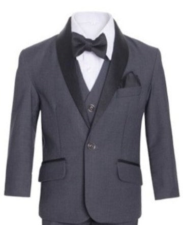 Boys Charcoal Grey Shawl Collar Tuxedo Suit - Formal Wear for Weddings, Parties & Special Occasions