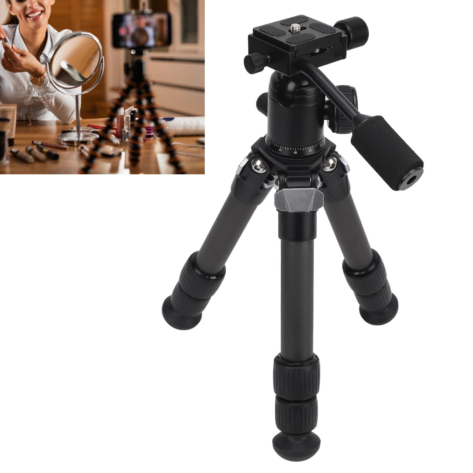 Compact Carbon Fiber Tabletop Tripod with 360° Ball Head & Spring Buckles - Portable Foldable Mini Tripod for DSLR Cameras, Smartphones, Vlogging - Perfect for Travel, Outdoor Photography & Desktop Use