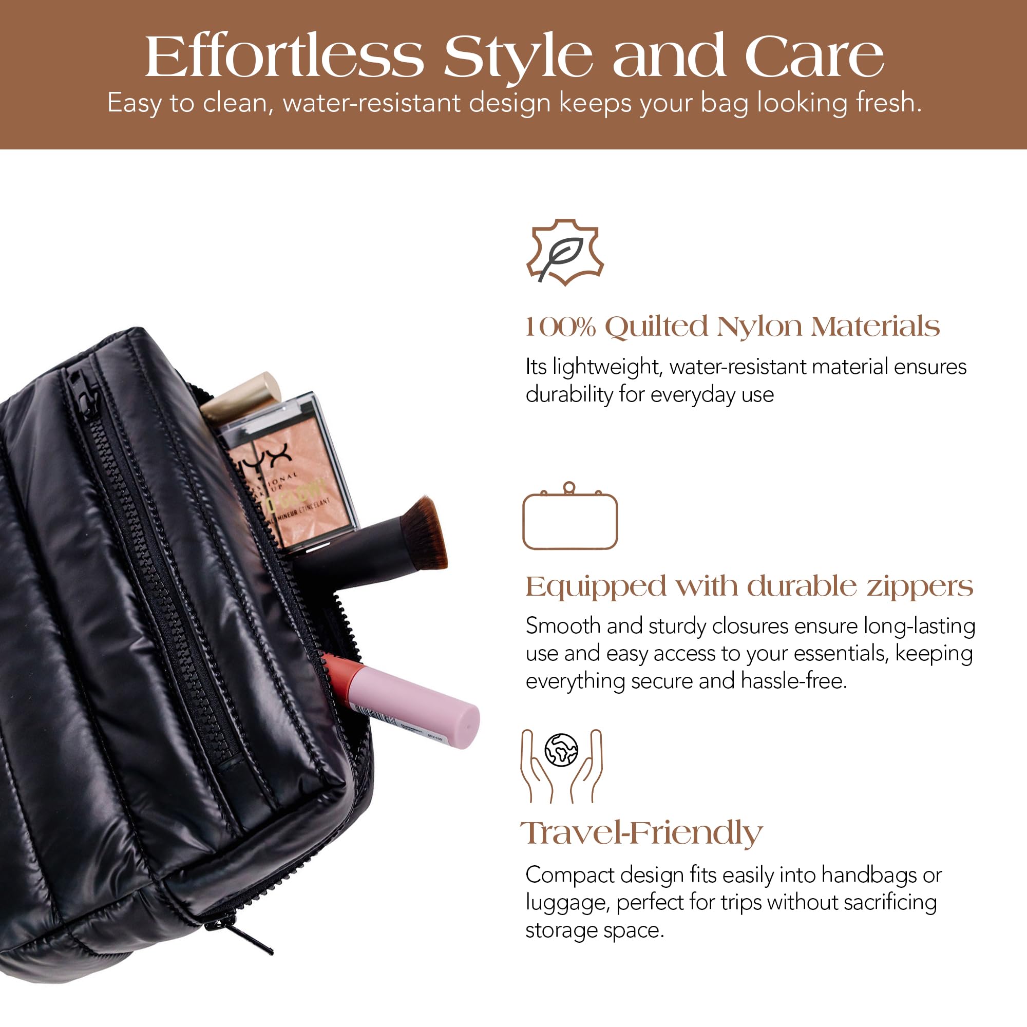 Premium Women's Cosmetic Bag - Large Waterproof Makeup & Toiletry Travel Organizer for Business Trips, Vacations & Weekend Getaways | Durable Storage Pouch for Cosmetics, Skincare & Essentials (Black) - Perfect for Travel, Gym & Daily Use