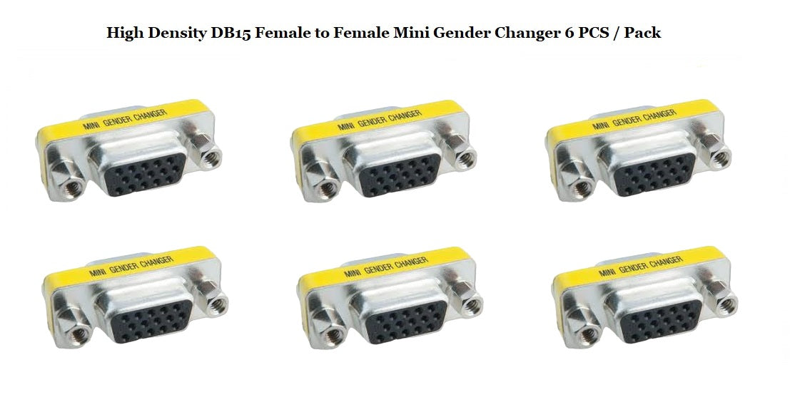 High Density DB15 Female to Female D-Sub Serial Mini Gender Changer Coupler Adapter (6-Pack) - Perfect for Computer, Server & Industrial Equipment Connections