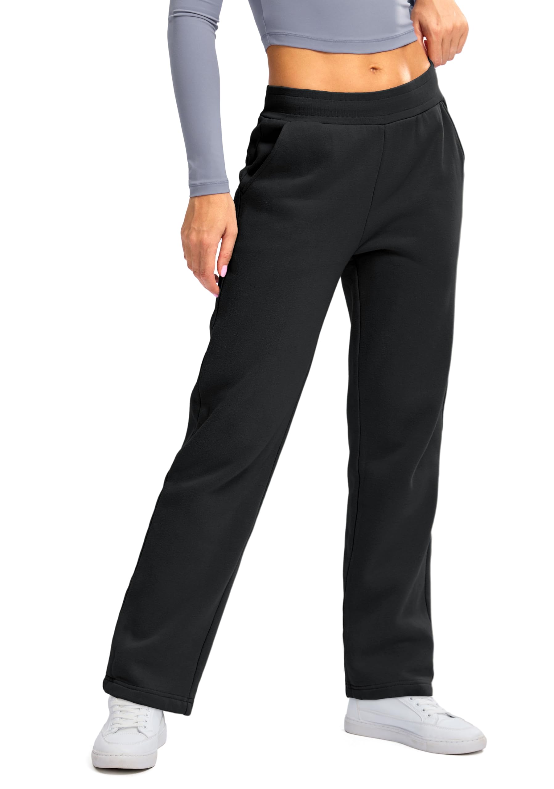 SANTINY Women's Fleece Lined Sweatpants - Soft Cotton Straight Leg Pants with Pockets & Drawstring Waist - Warm Winter Lounge Pants for Women - Perfect for Home, Yoga, Running Errands & Casual Outings