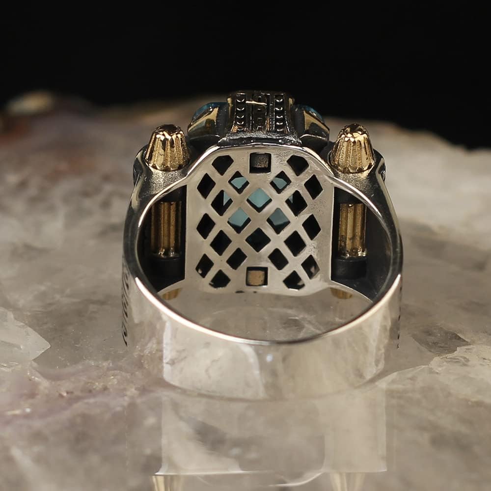 Handmade 925 Sterling Silver Aquamarine Men's Ring - Ottoman Turkish Style Jewelry for Men, Unique Boyfriend Gift & Anniversary Present (Size 10.5) - Perfect for Weddings, Date Nights & Special Occasions