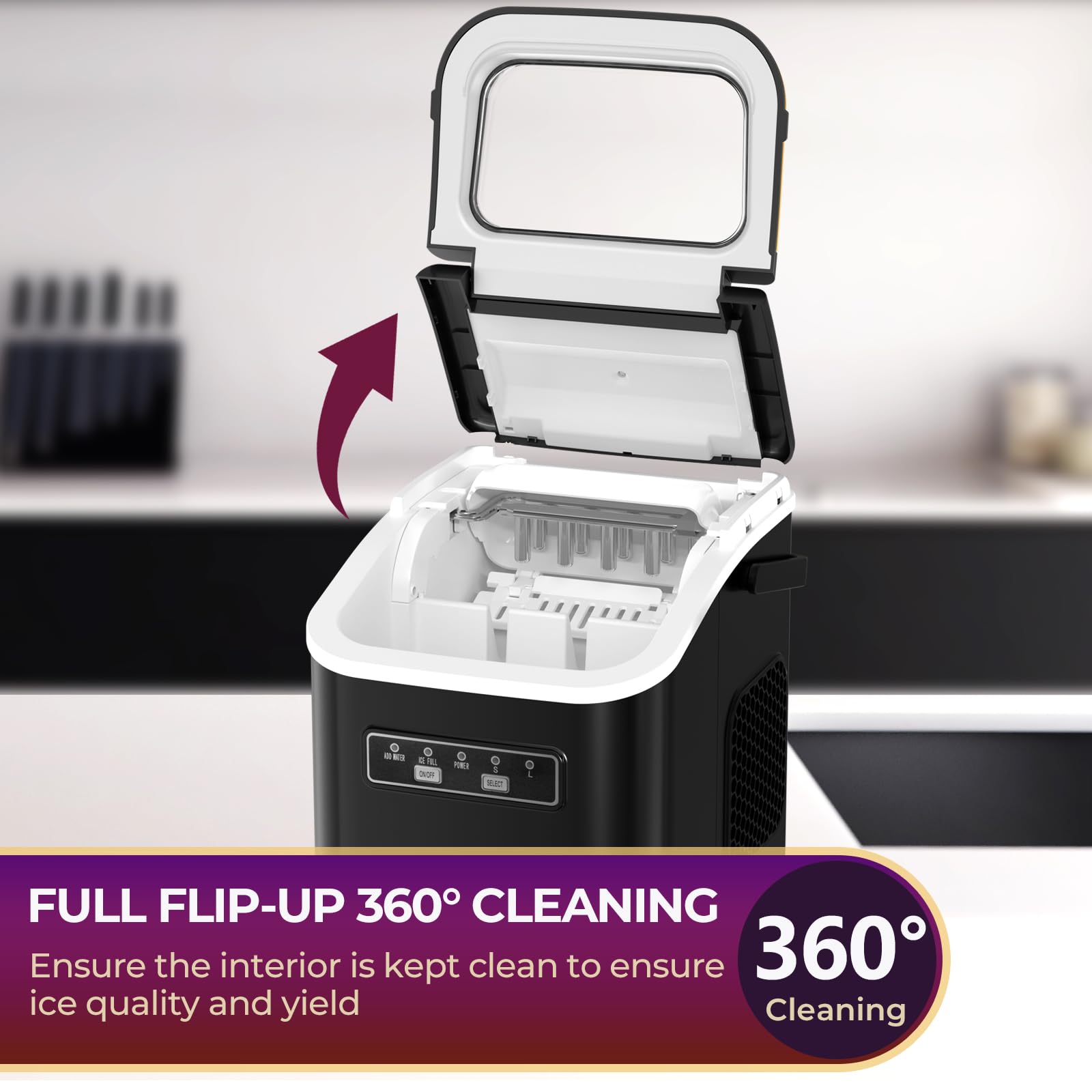 R.W.FLAME Portable Countertop Ice Maker Machine - 9 Bullet Ice Cubes in 6 Minutes, 26.5lbs/24Hrs, Self-Cleaning with Ice Basket & Scoop - Perfect for Home, Office, Kitchen, Bar, Party & Outdoor Use - Black