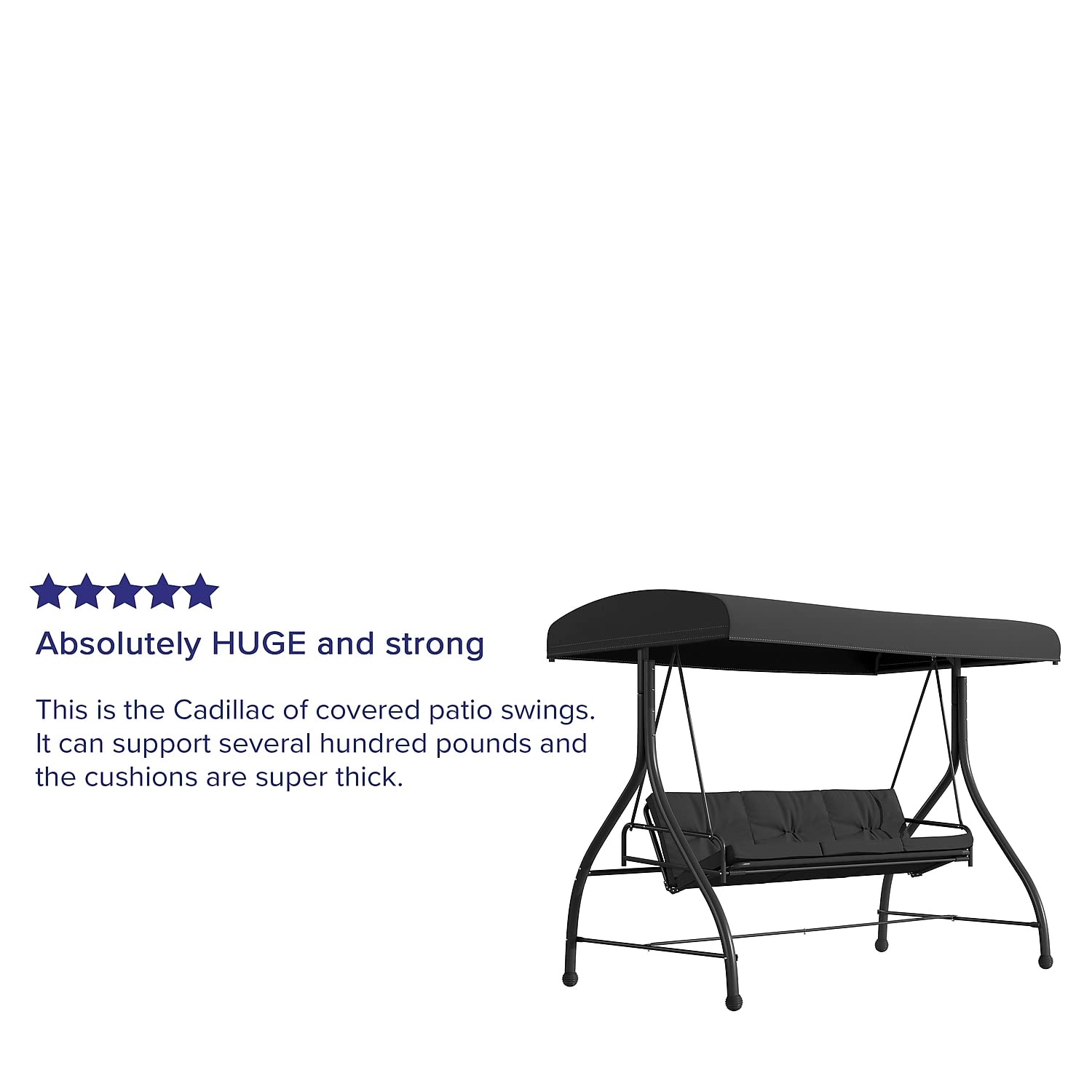 Flash Furniture Tellis 3-Seat Outdoor Steel Patio Swing with Canopy & Cushions - Convertible Hammock Swing Bed for Garden, Backyard, Deck (Black) | Perfect for Relaxing, Lounging & Outdoor Entertaining