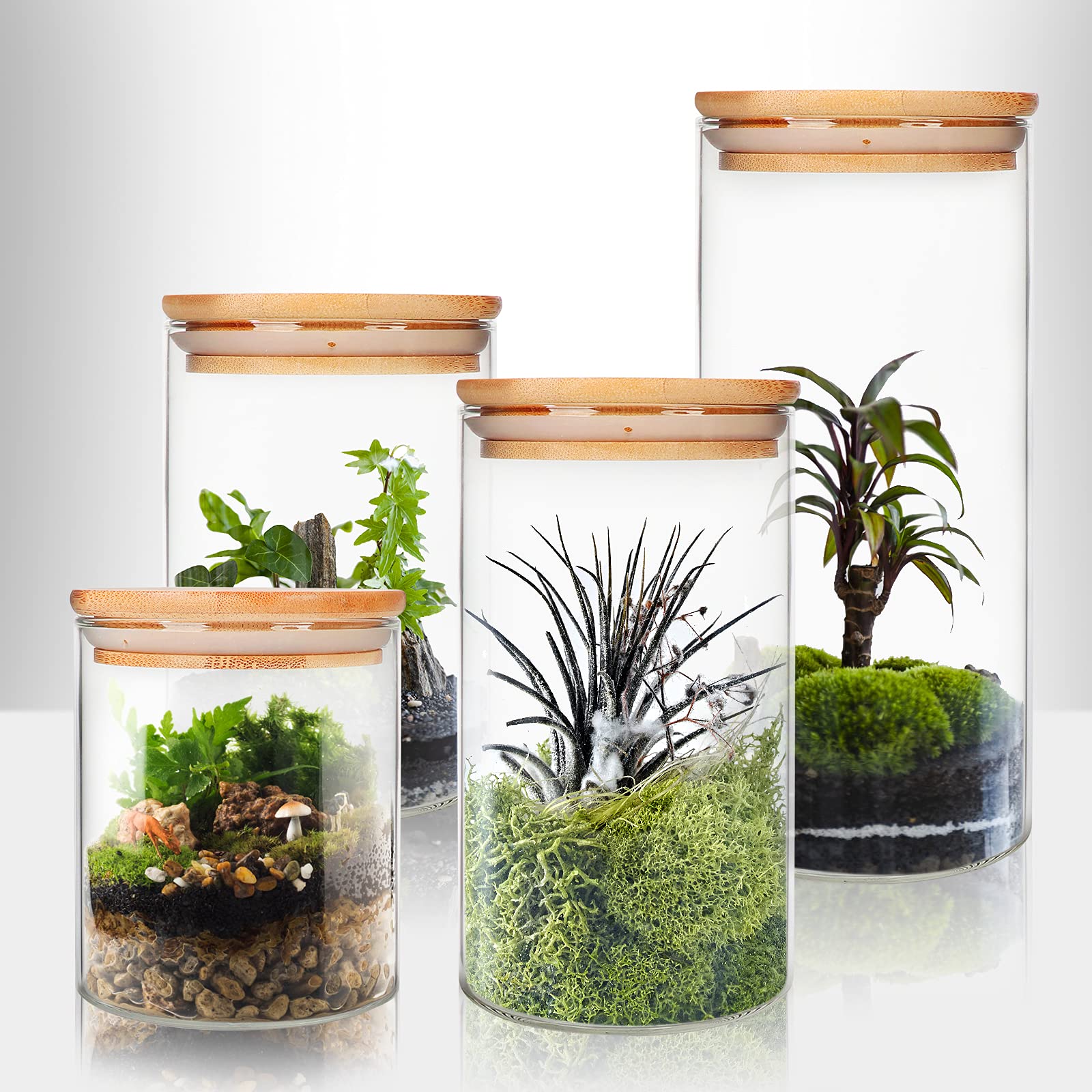 16 oz (490 ml) Glass Food Storage Containers with Airtight Bamboo Lids - 9-Piece Pantry Organization Set for Spices, Flour, Sugar & More | Kitchen Counter Canisters, Terrarium Jars & Meal Prep Containers | Ideal for Home Baking, Coffee Storage & Pantry Organization