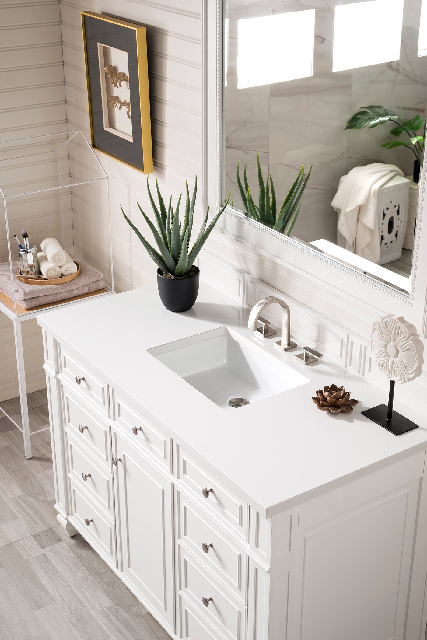 Bristol 48 Inch Single Bathroom Vanity Set with 3CM Classic White Quartz Countertop - Bright White Finish for Modern Bathroom Remodeling & Home Upgrade