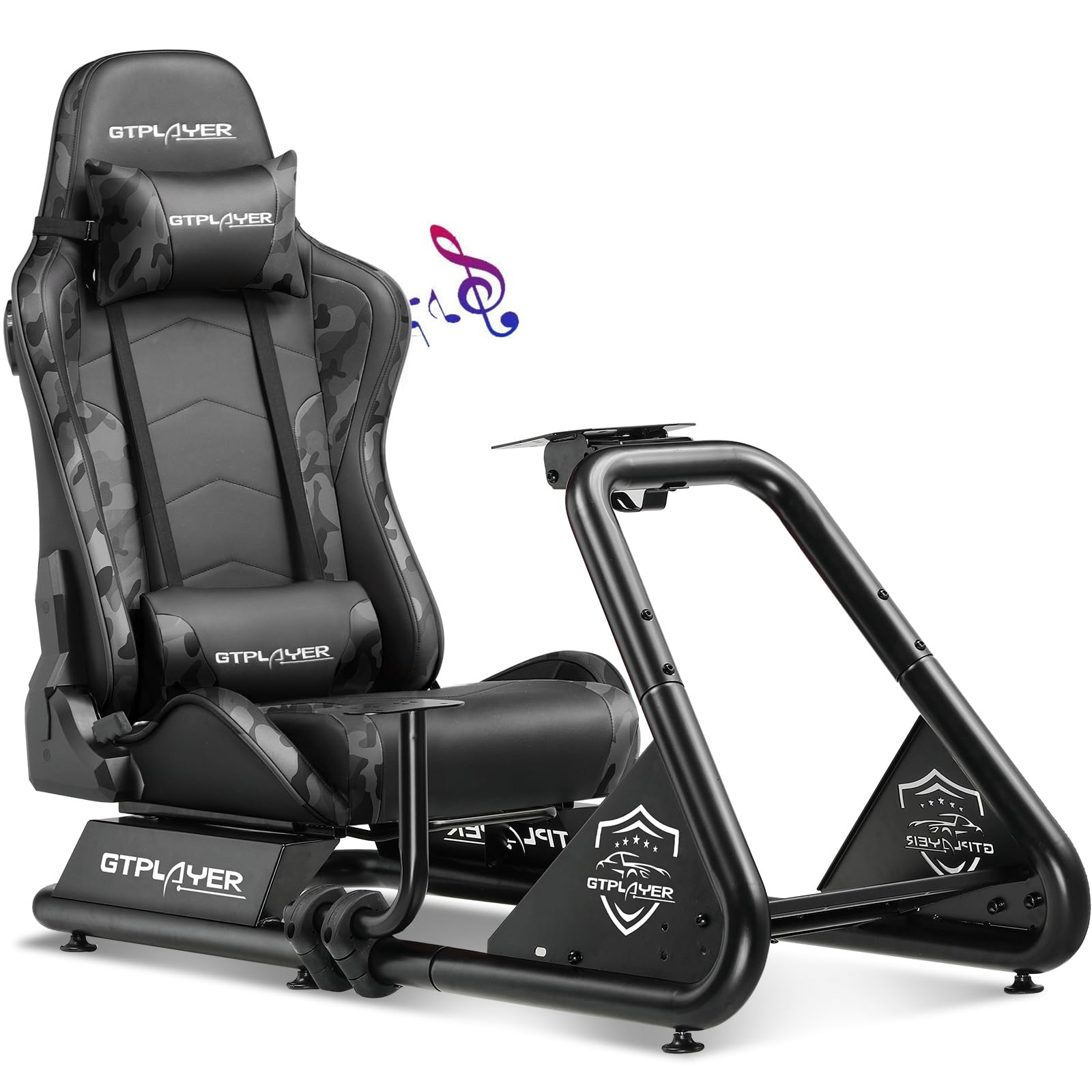 GTPLAYER Racing Simulator Cockpit with Adjustable Seat & Built-in Bluetooth Speakers - Ultra-Sturdy Alloy Steel Frame Racing Chair for PC/PS4/PS5/Xbox Gaming - Perfect for Home Racing Simulation & Esports Training (Camouflage Design)