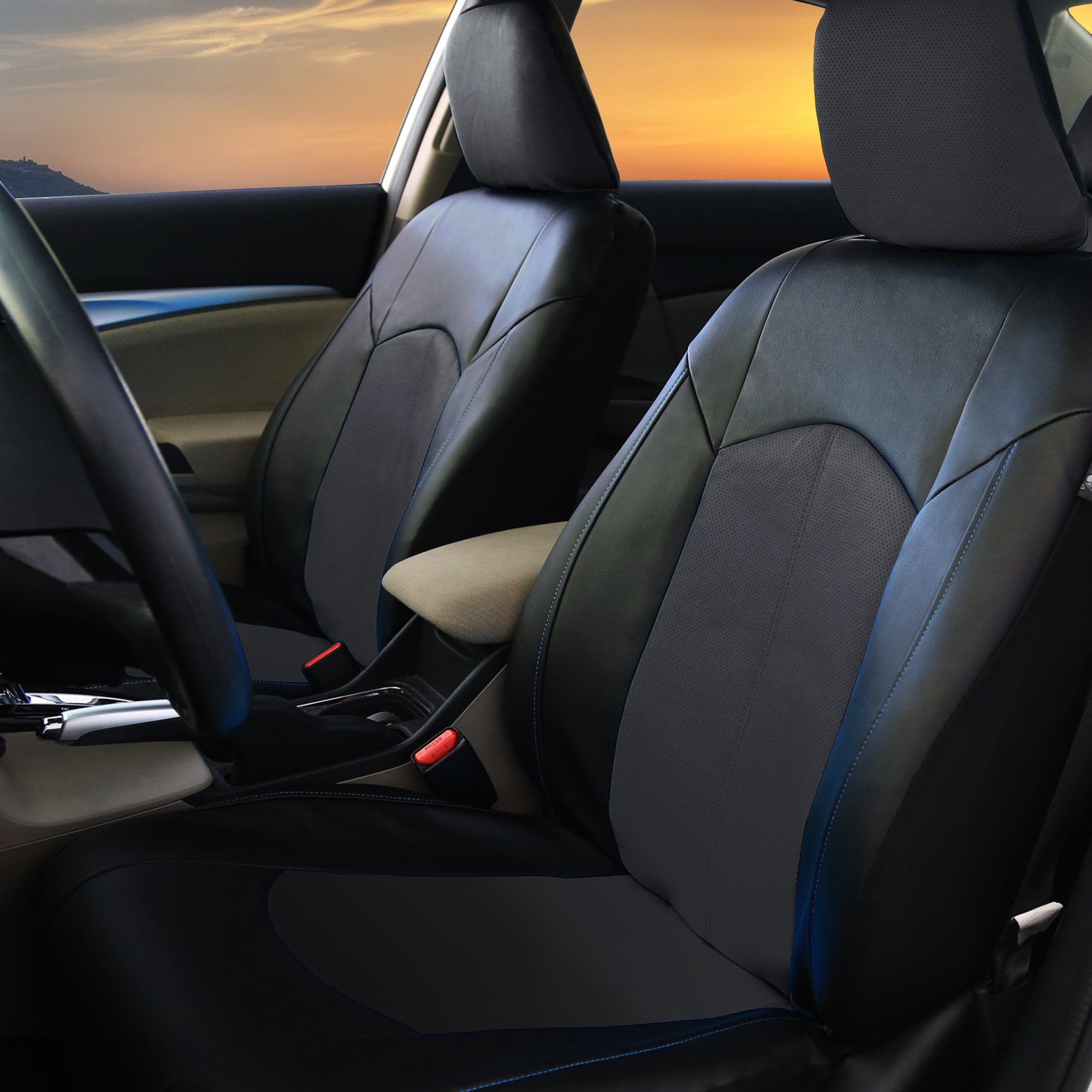 FH Group Perforated Leatherette 7-Seater Car Seat Covers - 3-Row Set, Airbag Compatible & Split Ready, Universal Fit for Cars, Trucks & SUVs (Black) | Premium Protection & Comfort for Family Road Trips, Daily Commutes & Outdoor Adventures