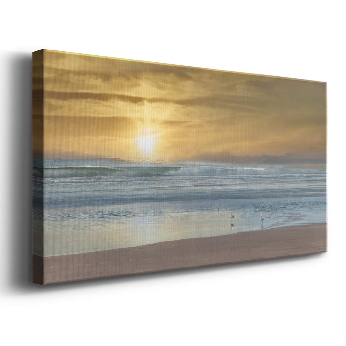 Modern Ocean Sunset Canvas Wall Art - Blue Beach Landscape Print for Living Room, Bedroom, Bathroom & Office Decor - Ready to Hang 20x40 Inches - Perfect for Coastal, Nautical & Boho Home Styling