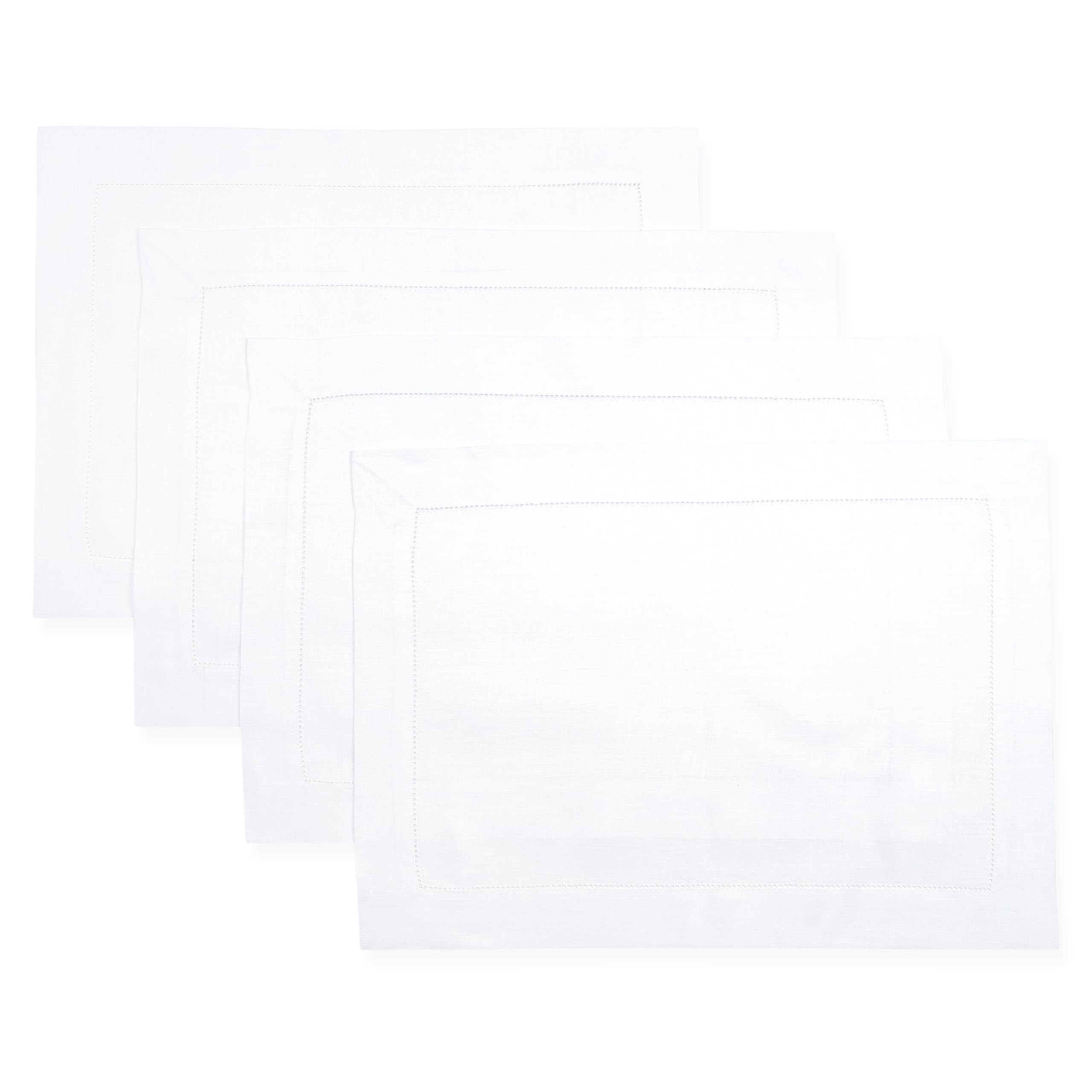 D'Moksha Homes 100% Pure Linen Placemats Set of 4 - 14x19 Inch White Washable Table Mats with Classic Hemstitch Design - Perfect for Easter, Dinner Parties & Formal Dining Decor