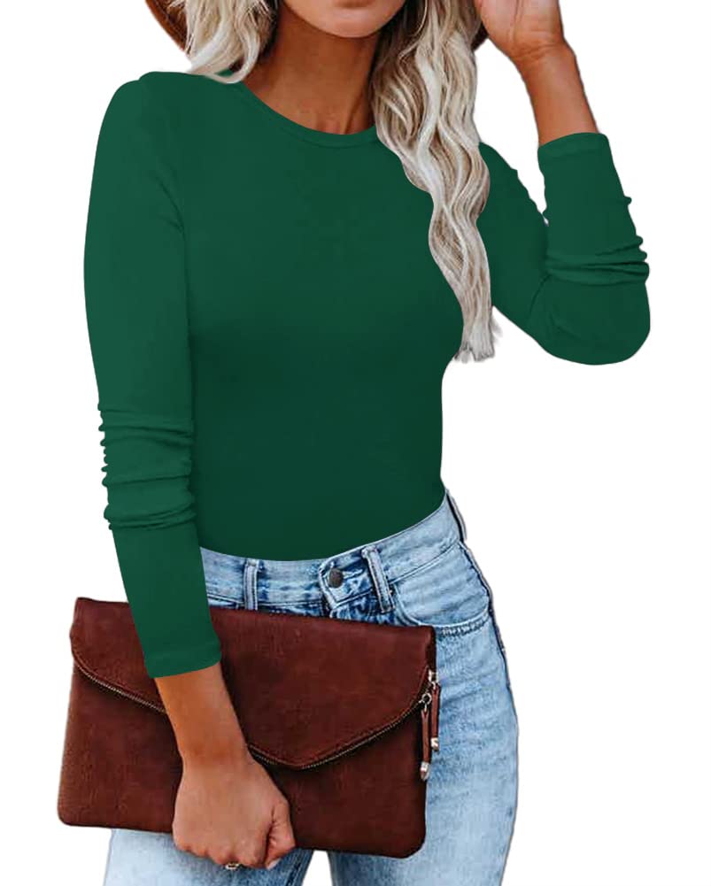 REVETRO Women's Long Sleeve Crewneck T-Shirt | Slim Fit Basic Fall Top | Y2K Vintage Style Going Out Shirt | Perfect for Casual Wear, Layering & Night Out Outfits
