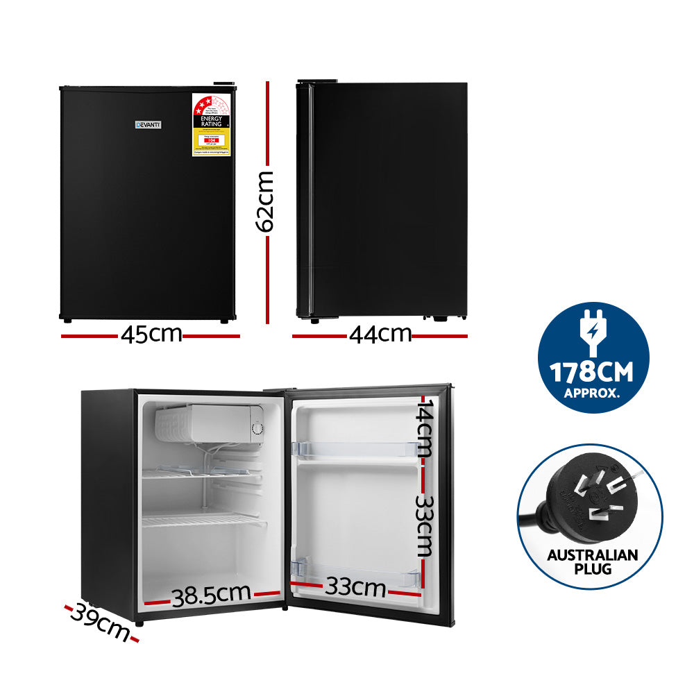 Devanti 70L Black Mini Bar Fridge - Compact Beverage Cooler for Home, Office, or Entertainment Room - Perfect for Storing Drinks, Wine, and Snacks