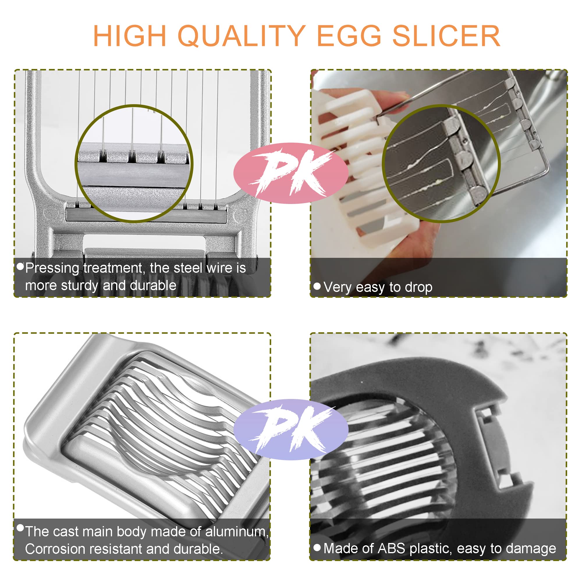 Premium 304 Stainless Steel Egg Slicer - Heavy Duty Wire Egg Cutter for Hard Boiled Eggs, Fruits & Vegetables - Perfect for Salads, Meal Prep & Kitchen Use