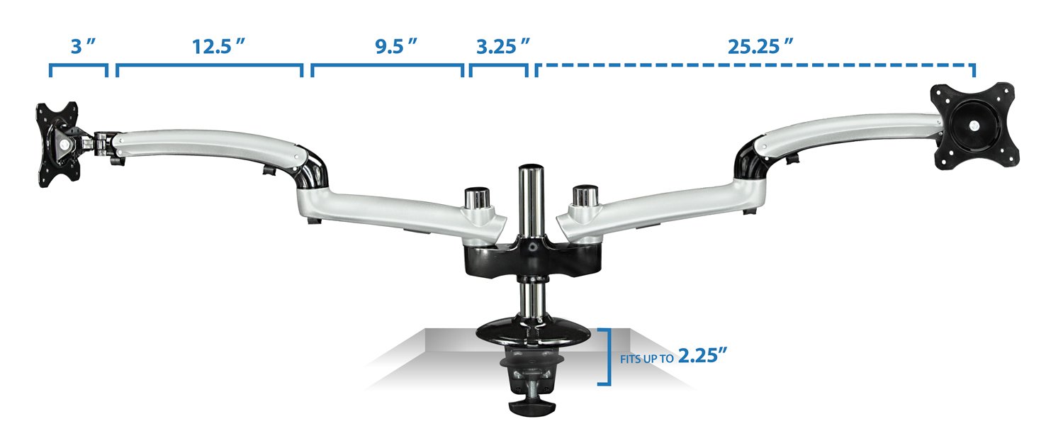 Mount-It! MI-4PC312S Dual Monitor Stand for 13-30 Inch LCD LED Computer Screens - Height Adjustable Full Motion Gas Spring Arm with 36 lb Capacity - Perfect for Home Office, Gaming & Workspace Setup (Silver)