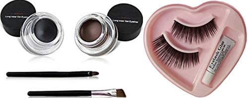 Waterproof Gel Eyeliner - Black & Brown Long Lasting Smudge Proof Eyeliner with Eyelash Glue - Perfect for Daily Makeup, Party Looks and Professional Makeup Artists