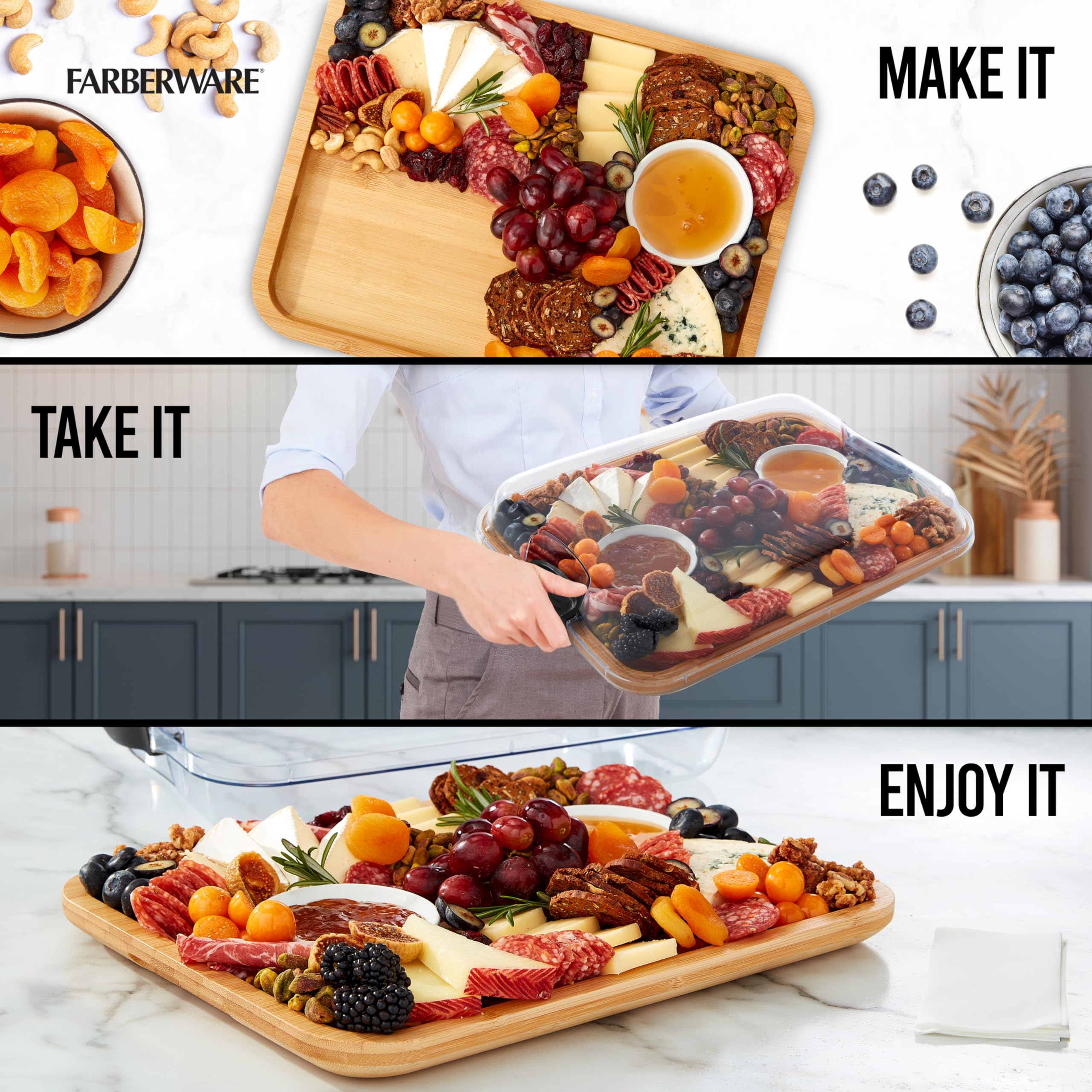 Premium Bamboo Cutting Board with Locking Lid & Handles – Ideal for Charcuterie, Snacks, Food Prep – Perfect for Kitchen, Entertaining & Gifts