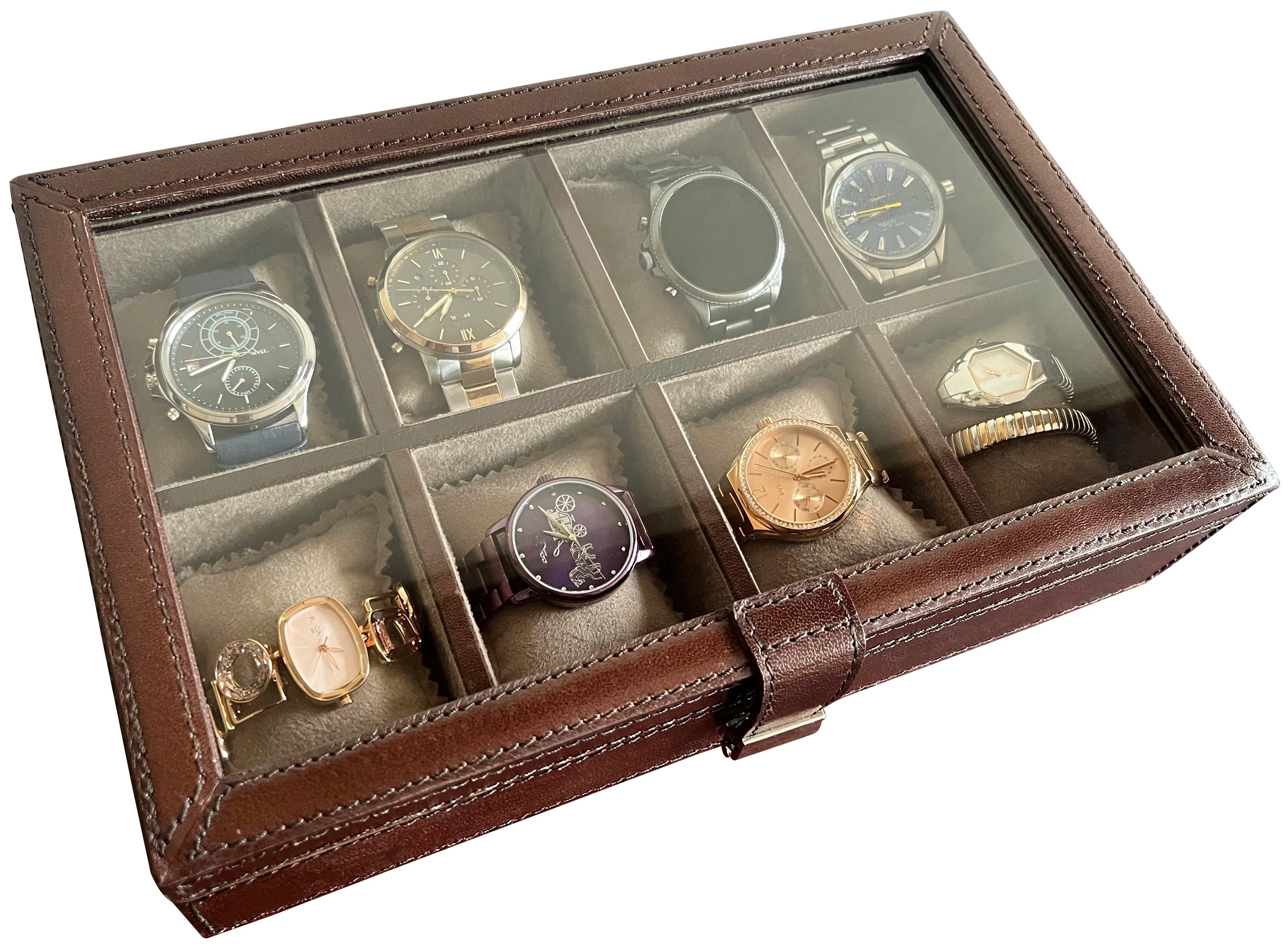 Premium 8-Slot Leather Watch Case - Dark Brown | Luxury Watch Storage & Display for Men & Women | Perfect for Travel, Home & Office Organization