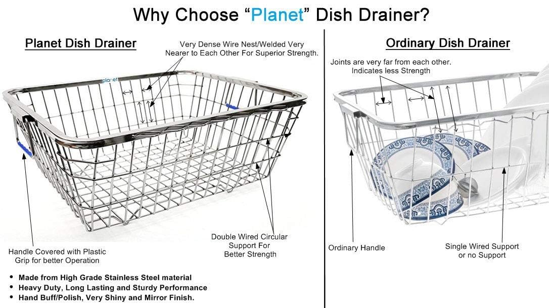Stainless Steel Dish Drainer - Kitchen Utensil Drying Rack for Sink Countertop (54x42x20cm) - Space Saving Organizer