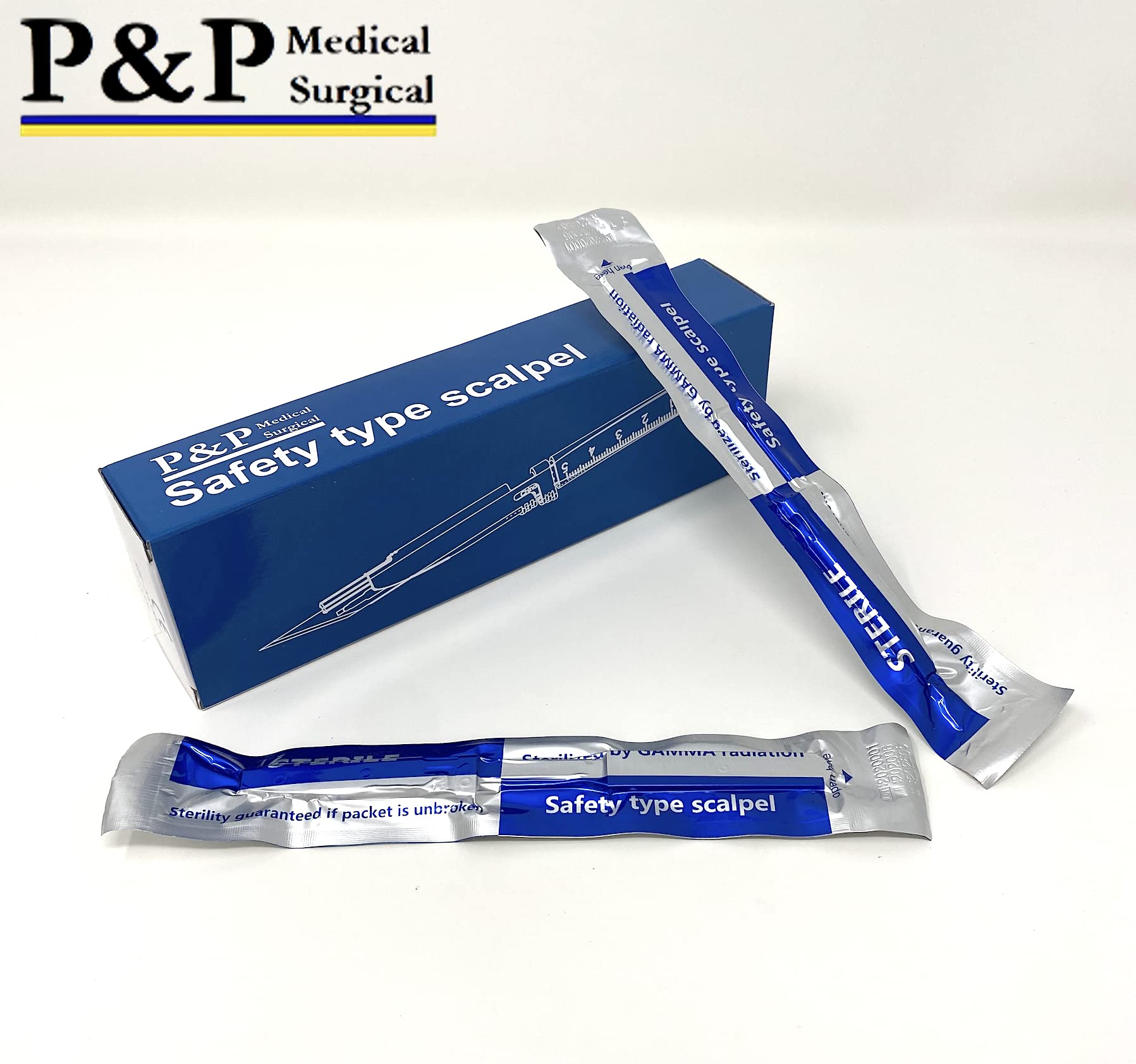 Sterile Disposable Safety Scalpels - Size 15 Stainless Steel Surgical Blades with Plastic Handle & Metric Line, Individually Foil Wrapped (500 Count Case) - Ideal for Medical Procedures, First Aid Kits & Veterinary Use