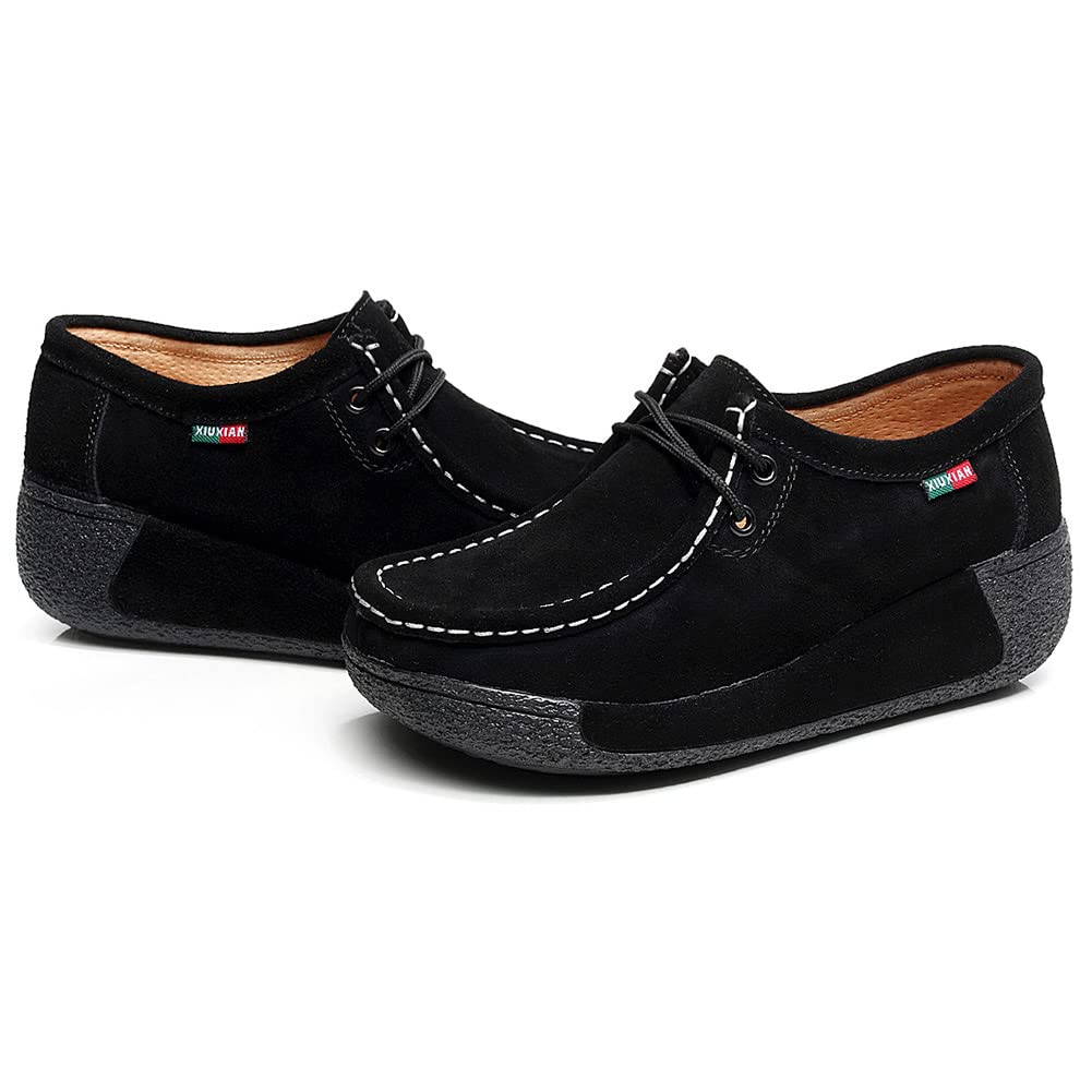 Rismart Women's Fashion Lace-Up Sneakers - Leather Platform Casual Walking Shoes for Women | Comfortable & Stylish for Daily Wear, Work, and Outdoor Activities