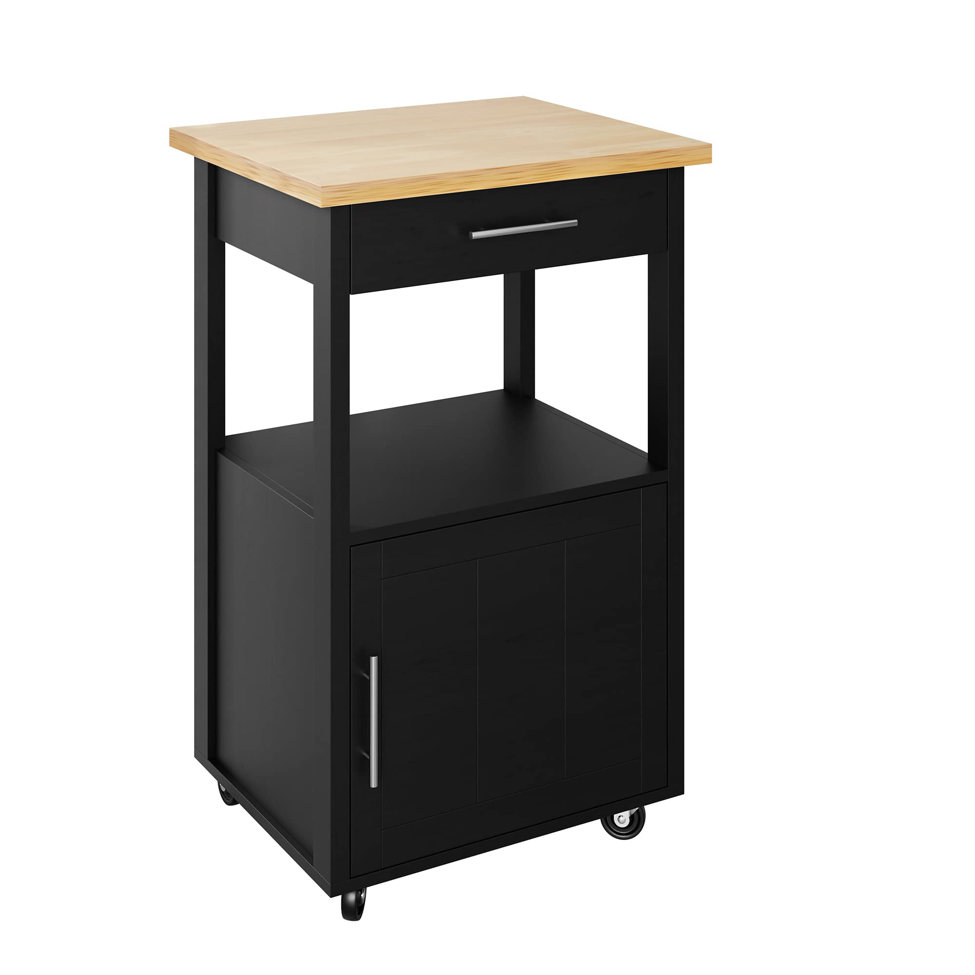Shintenchi Kitchen Island Cart with Storage - Rolling Mobile Kitchen Cart with Worktop, Single Door Cabinet & Drawer - Perfect for Small Kitchens, Dining Rooms & Apartments - Black