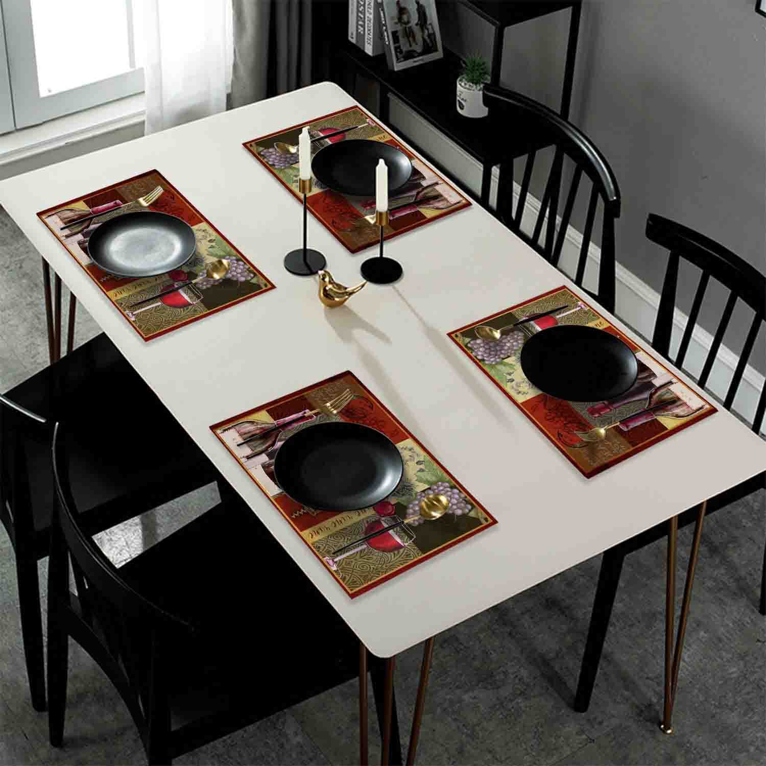 Set of 4 Heat-Resistant Placemats for Dining & Kitchen Tables - Vintage Wine Design - Perfect for Dinner Parties, Family Meals & Holiday Gatherings