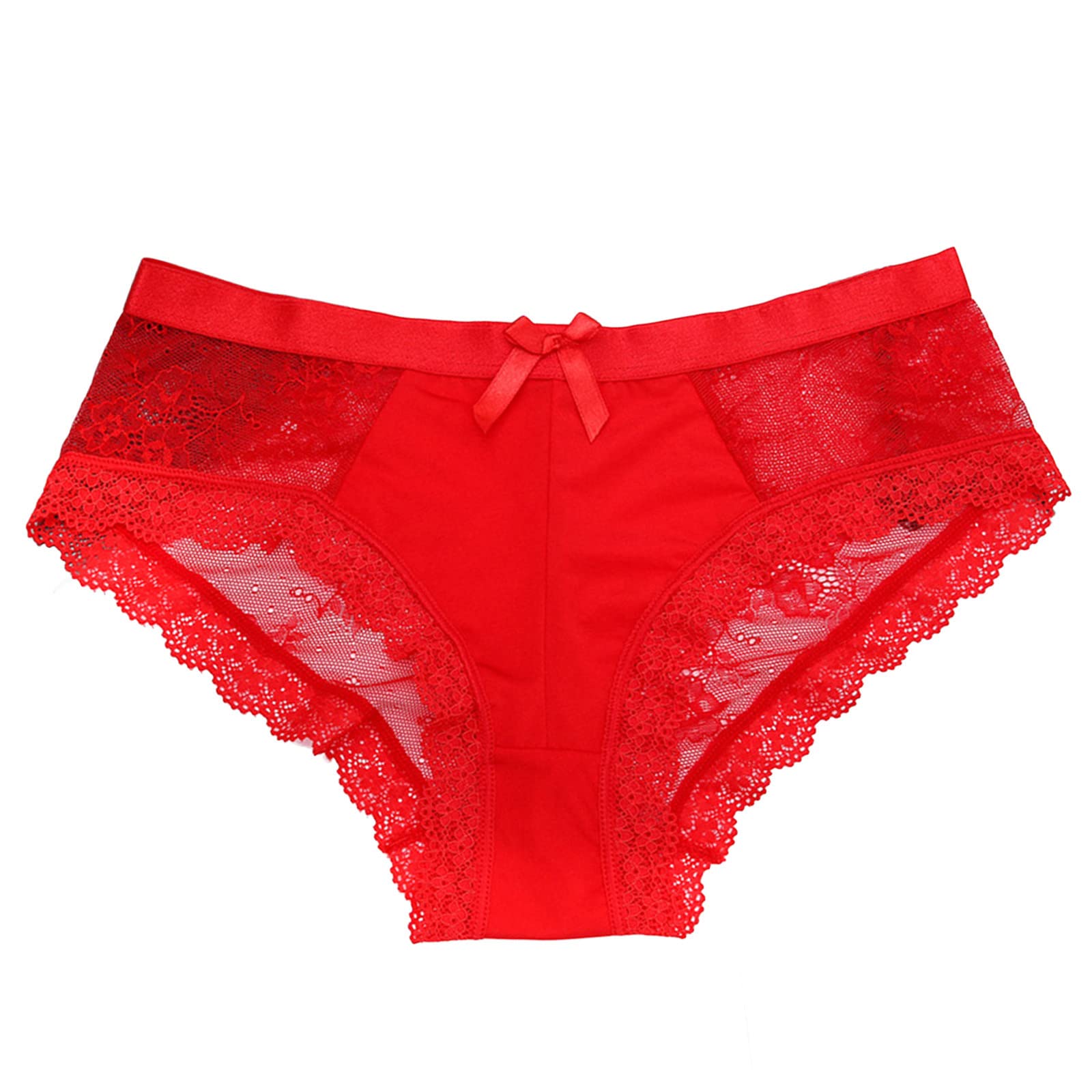 Sexy Lace Panties for Women - Bow Trim Briefs with Scrunch Butt Design in Red | Comfortable Lingerie for Date Night & Special Occasions