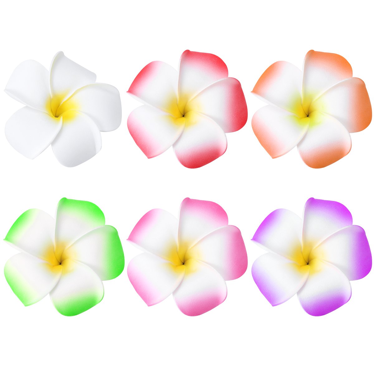 FRCOLOR 12 Pack 3.5 Inch Hawaiian Plumeria Flower Hair Clips - Soft Foam Hair Accessories for Women, Ladies & Girls - Perfect for Beach Parties, Weddings, Tropical Events & Summer Vacation Styling