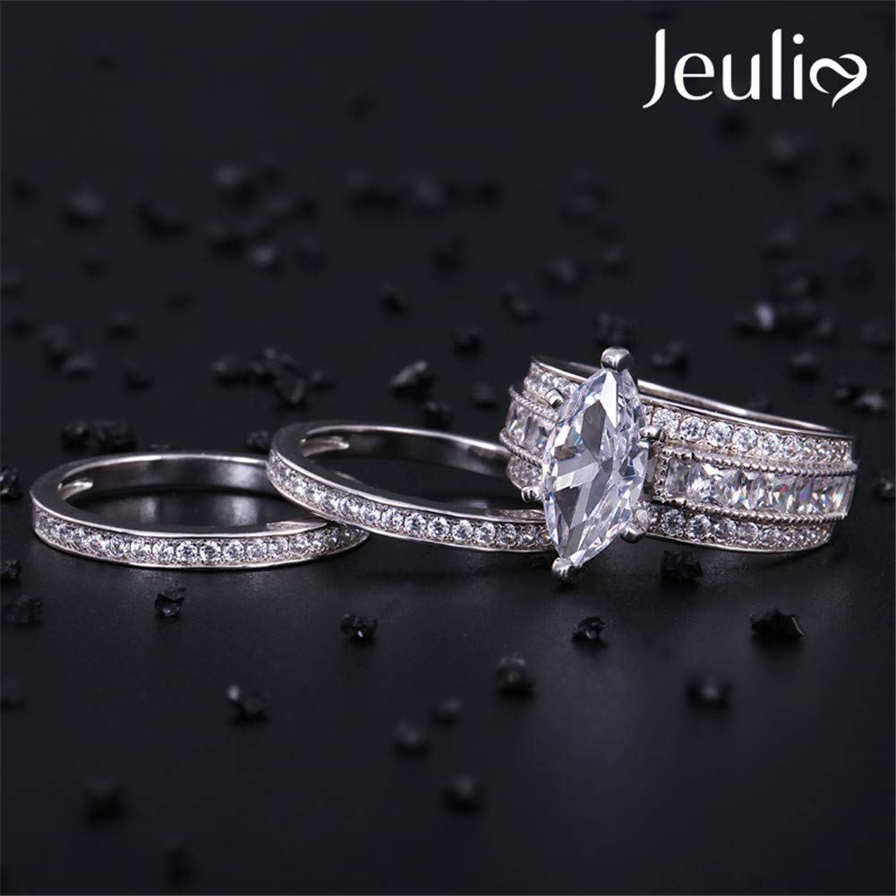 2 Carat Marquise Cut Cubic Zirconia 3PC Wedding Ring Set for Women - Sterling Silver Oval CZ Engagement Rings, Bridal Set with Solitaire Diamond Anniversary Promise Rings & Jewelry Box - Perfect for Proposals, Weddings, Anniversaries & Special Occasions