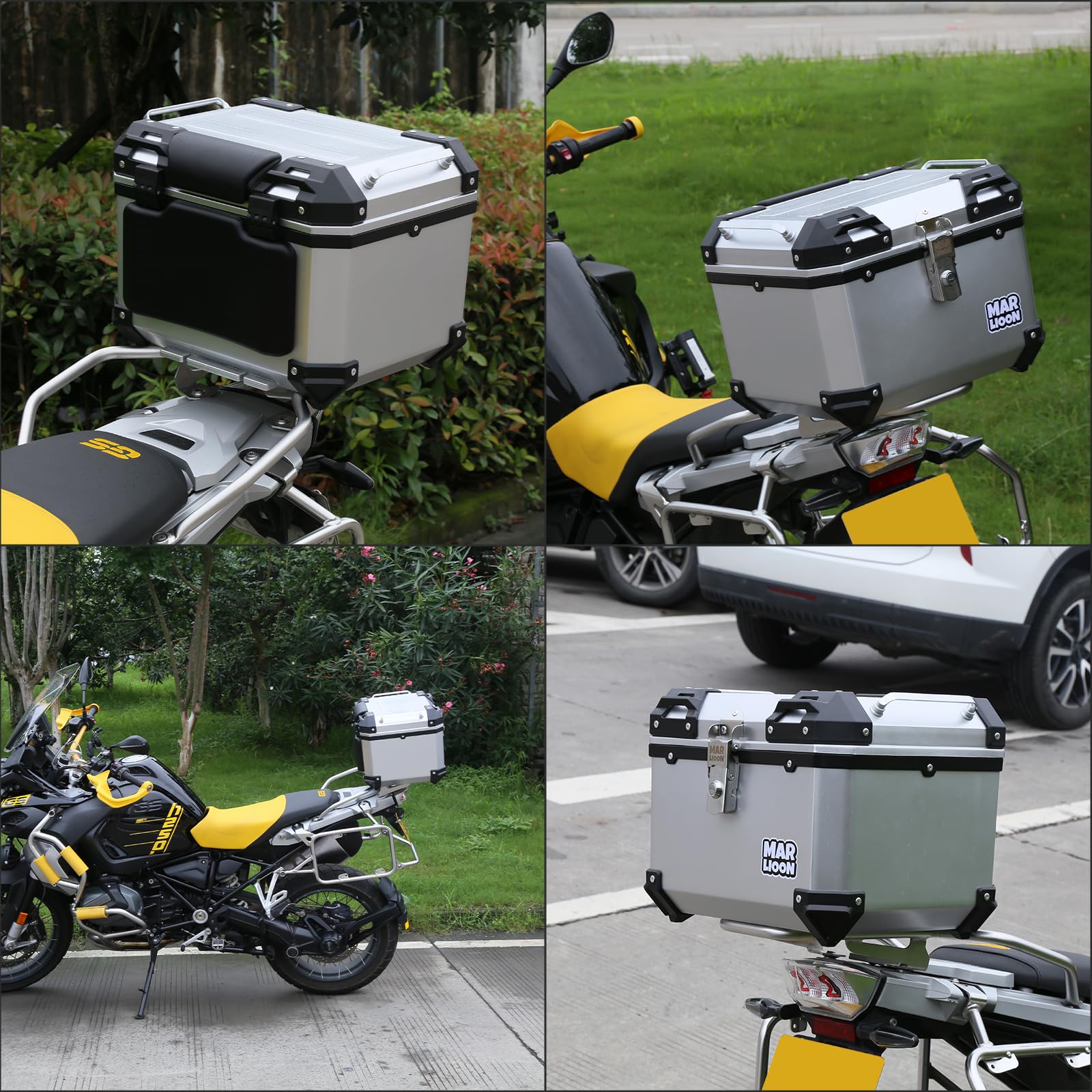 35L Universal Motorcycle Top Case - Quick Release Mounting Plate, Waterproof Scooter Tail Box for Helmet & Luggage Storage - Perfect for Touring, Commuting & Daily Rides (Silver)